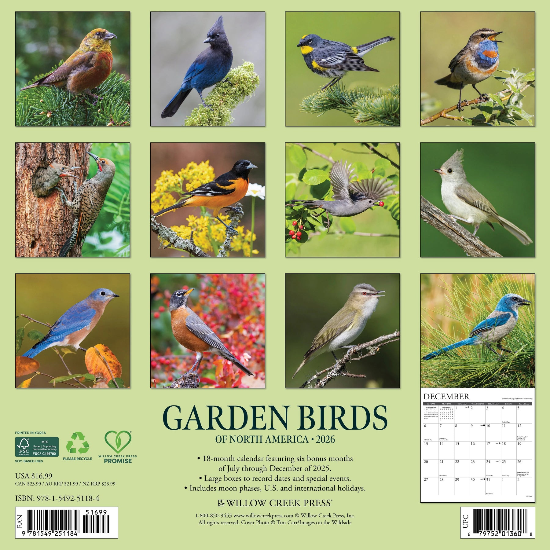 Willow Creek Press - 2026 Garden Birds Of North America Calendar