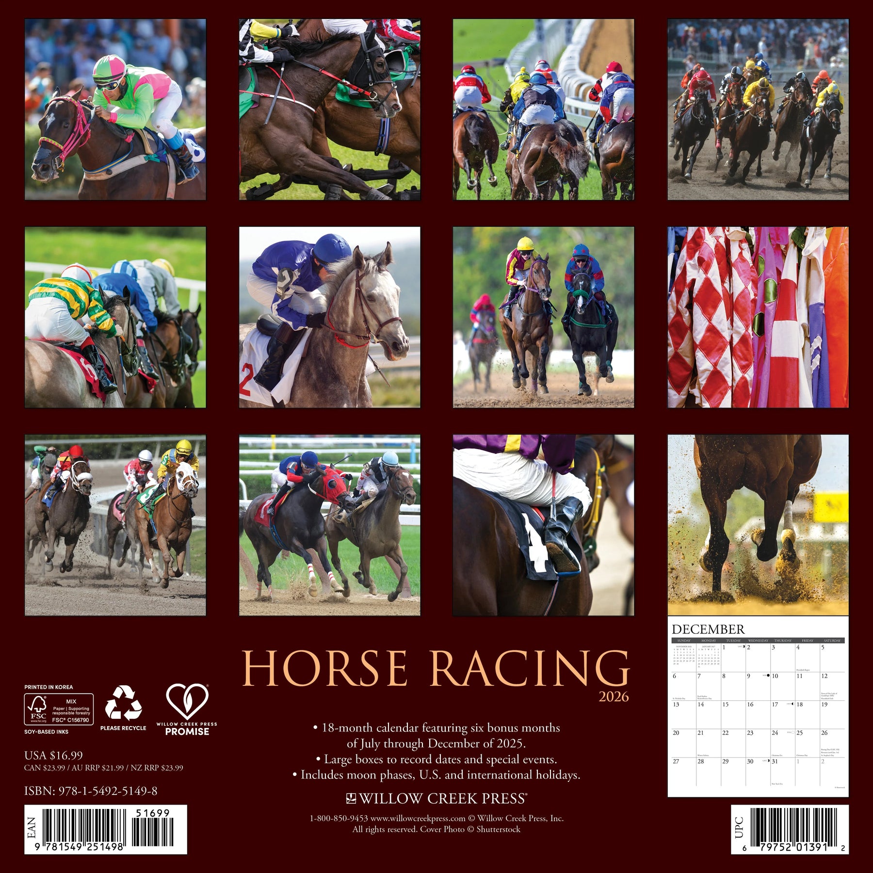 Willow Creek Press - 2026 Horse Racing Calendar