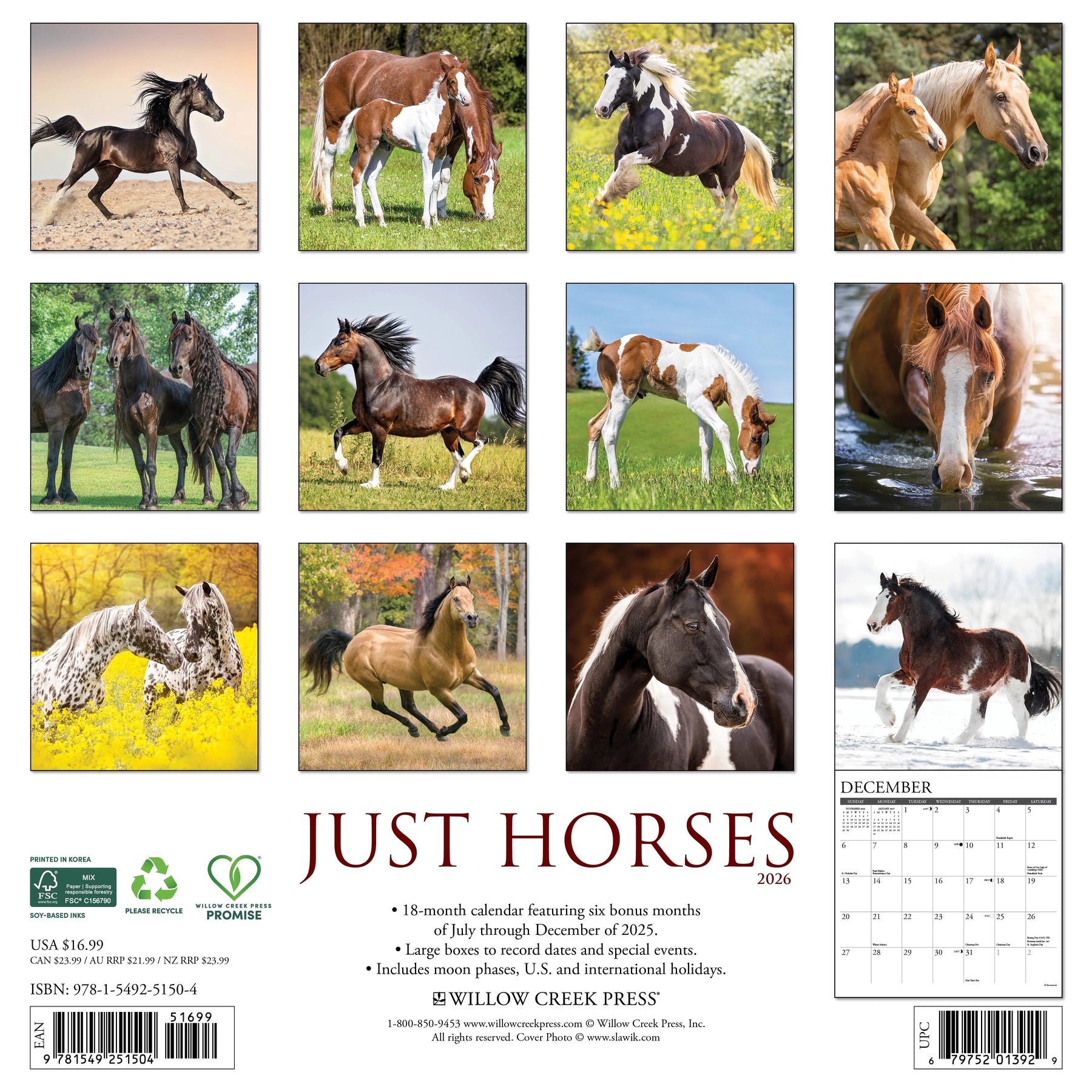 Willow Creek Press - 2026 Horses Calendar