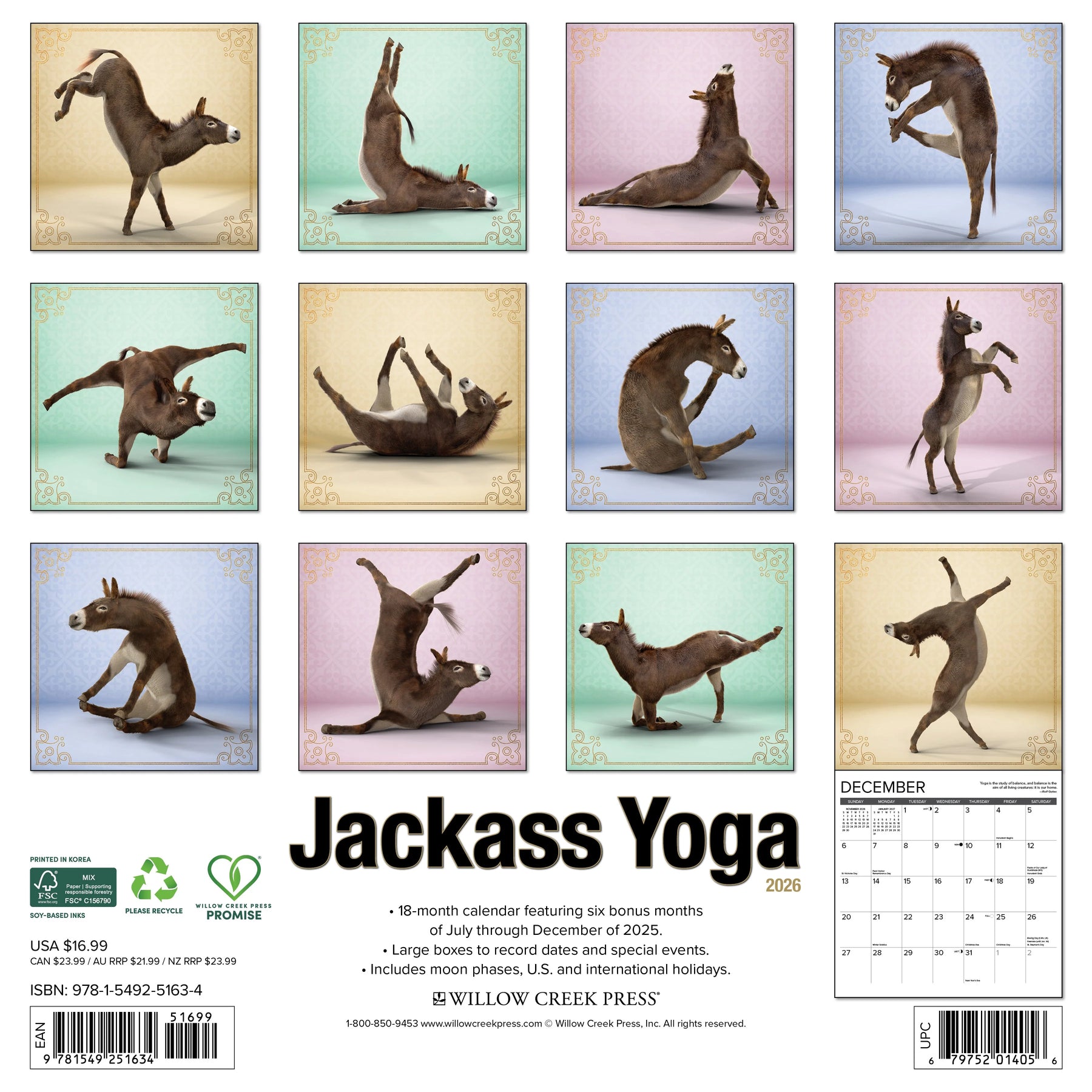Willow Creek Press - 2026 Jackass Yoga Calendar