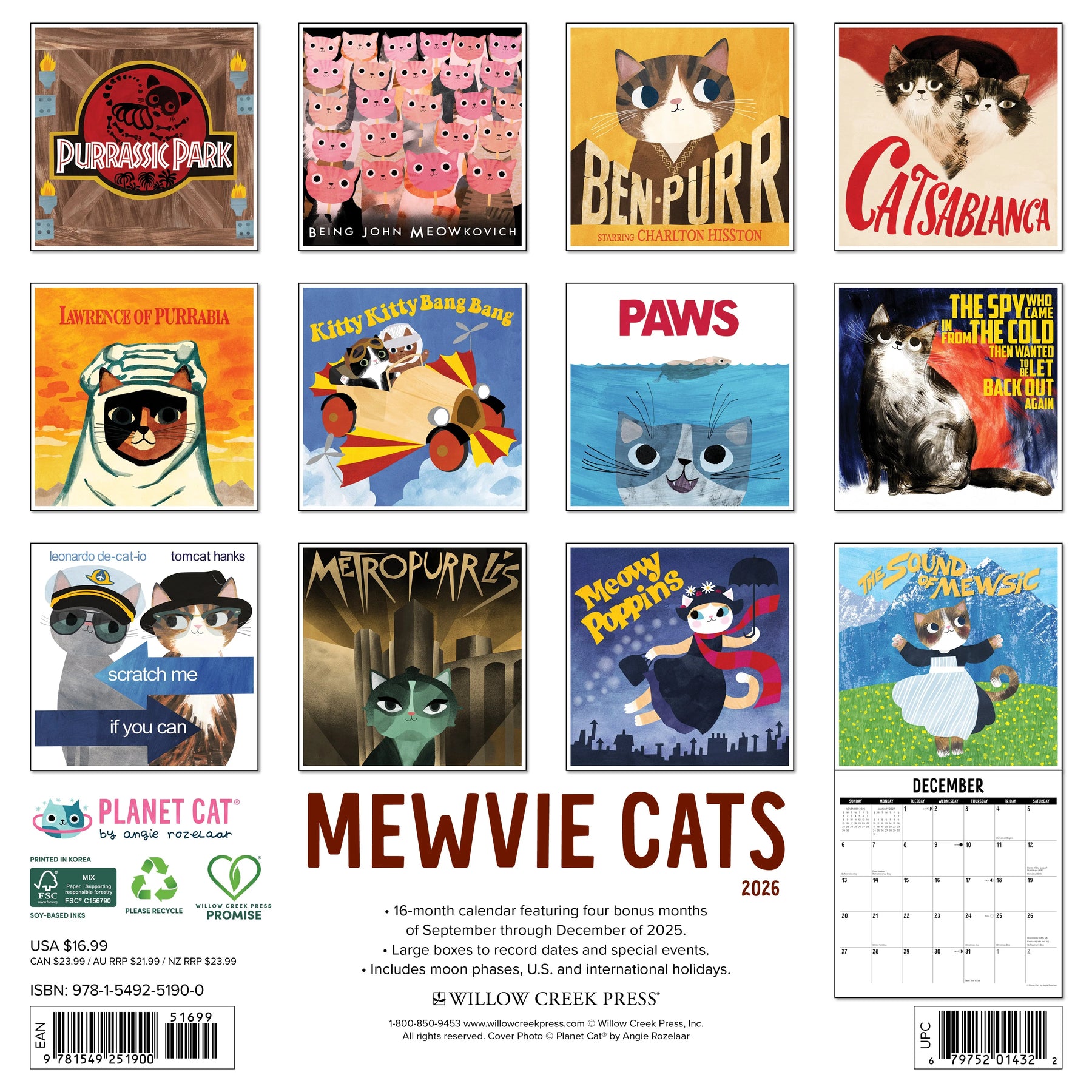 Willow Creek Press - 2026 Mewvie Cats Calendar