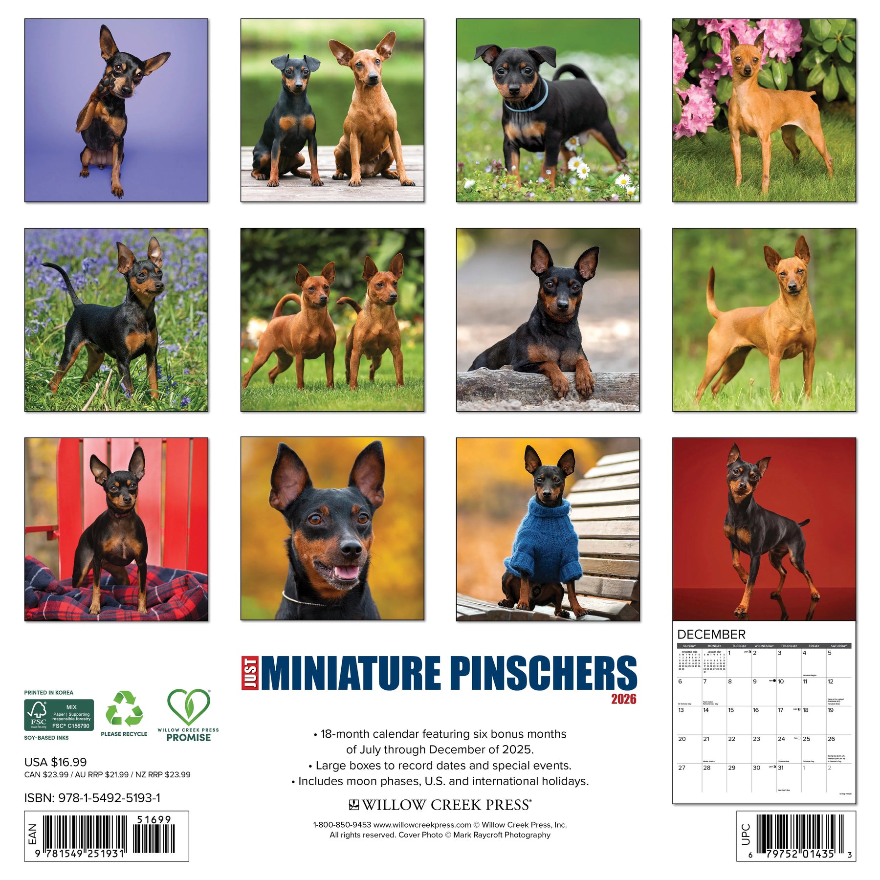 Willow Creek Press - 2026 Miniature Pinschers Calendar