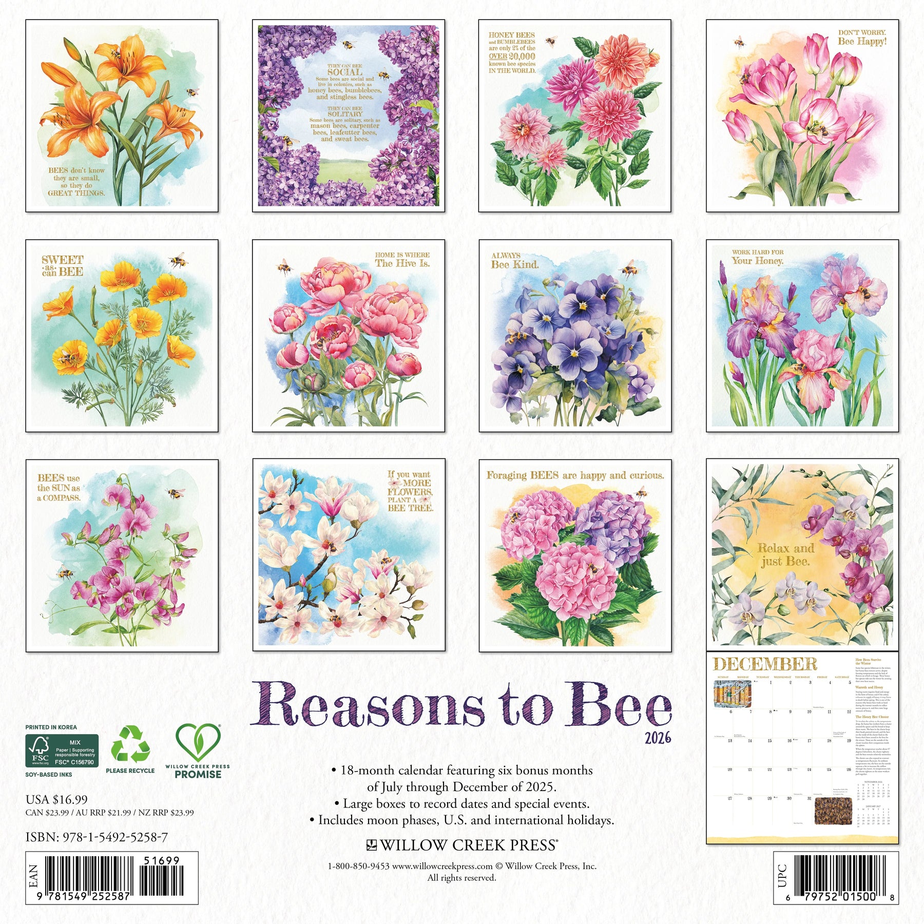 Willow Creek Press - 2026 Reasons To Bee Calendar