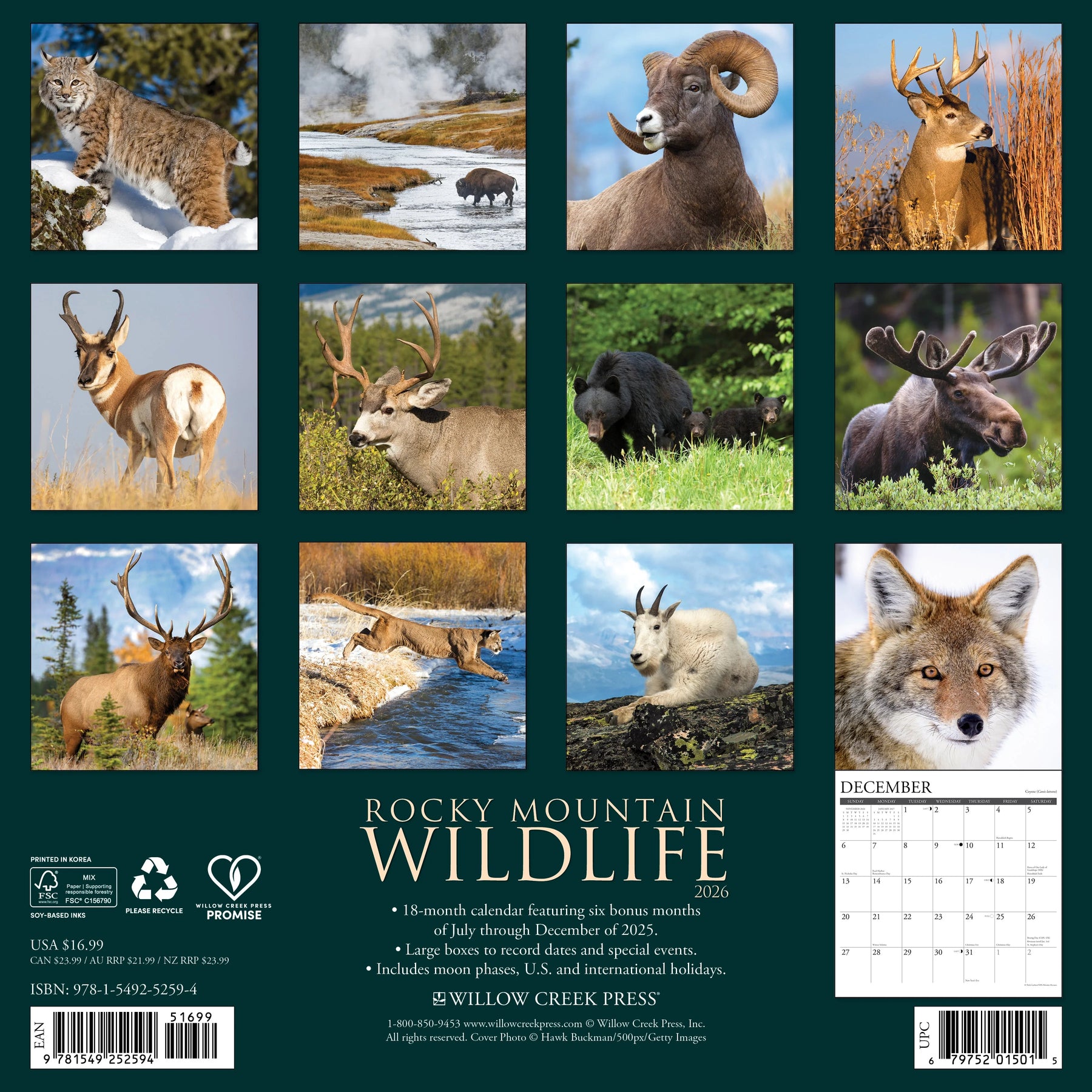 Willow Creek Press - 2026 Rocky Mountain Wildlife Calendar