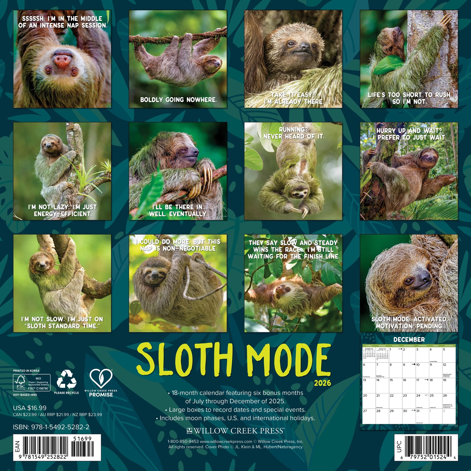 Willow Creek Press - 2026 Sloth Mode Calendar