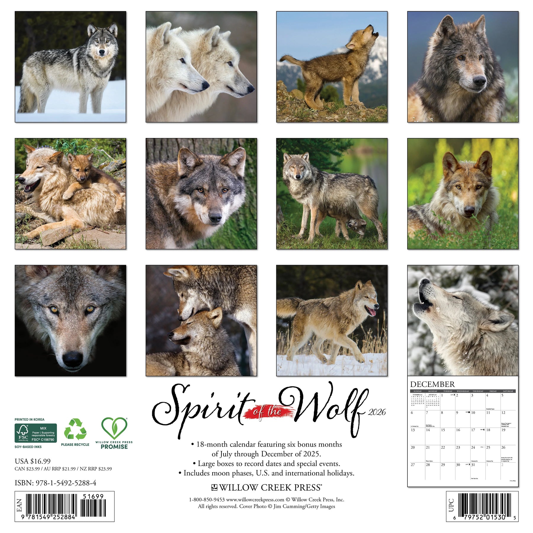 Willow Creek Press - 2026 Spirit Of The Wolf Calendar