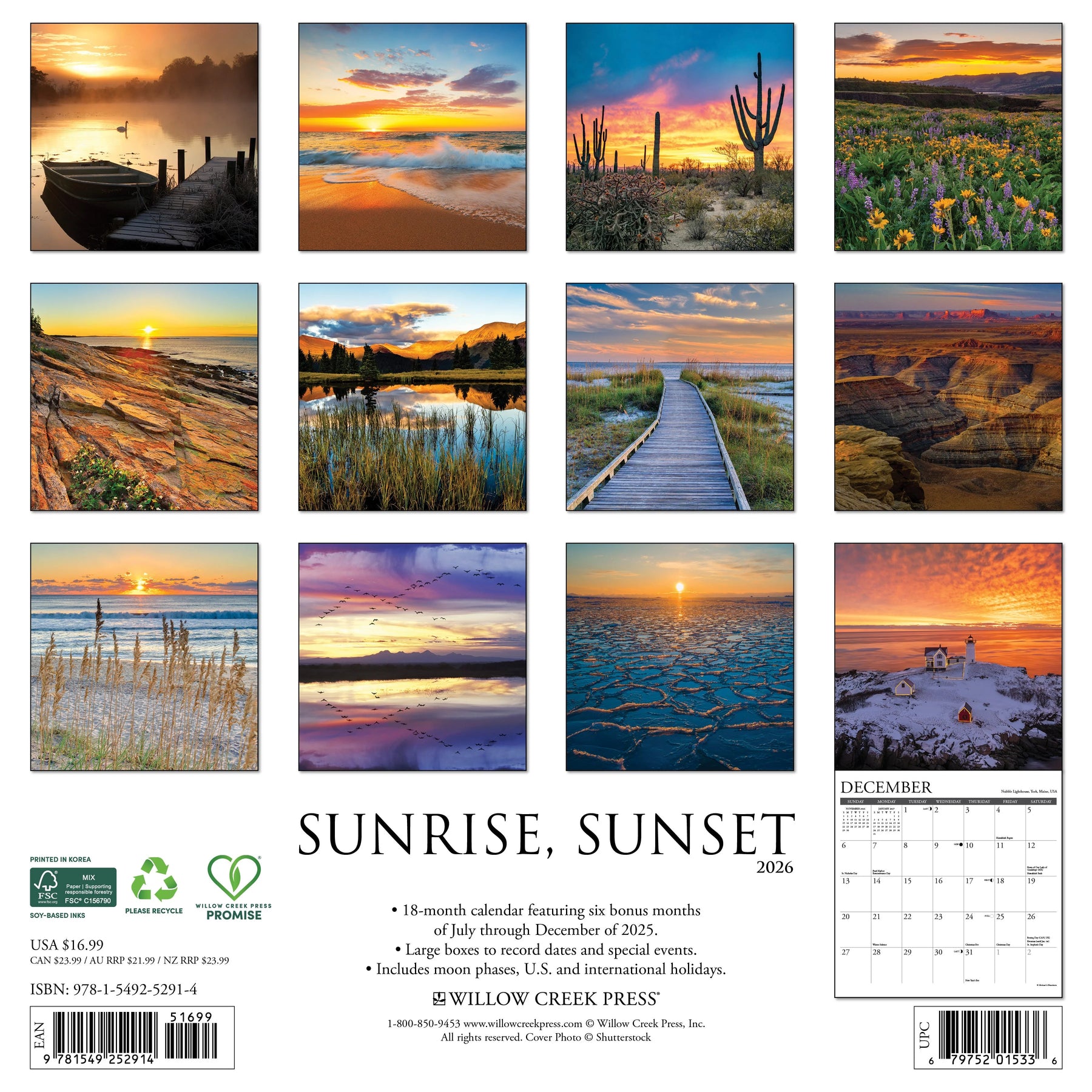 Willow Creek Press - 2026 Sunrise, Sunset Calendar