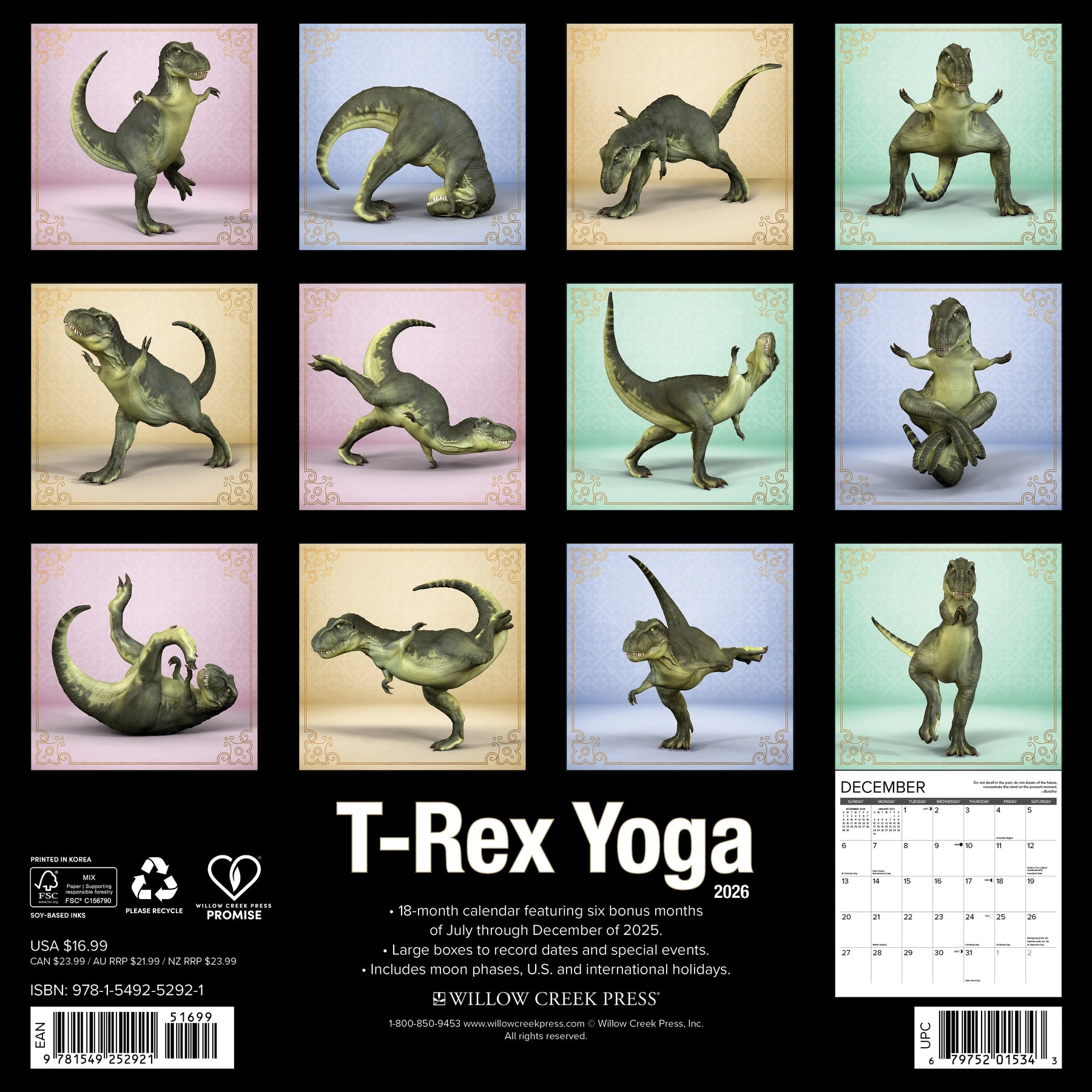 Willow Creek Press - 2026 T-Rex Yoga Calendar