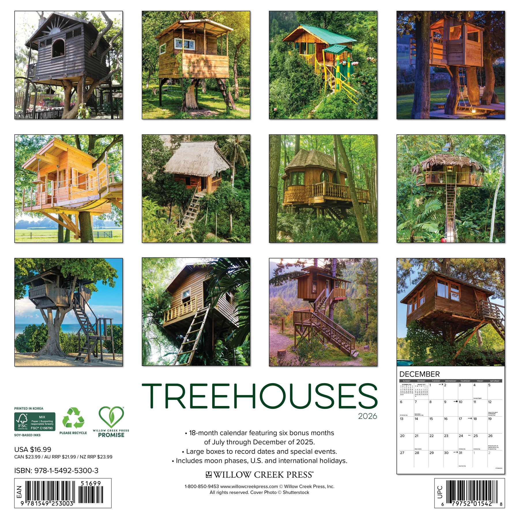Willow Creek Press - 2026 Treehouses Calendar