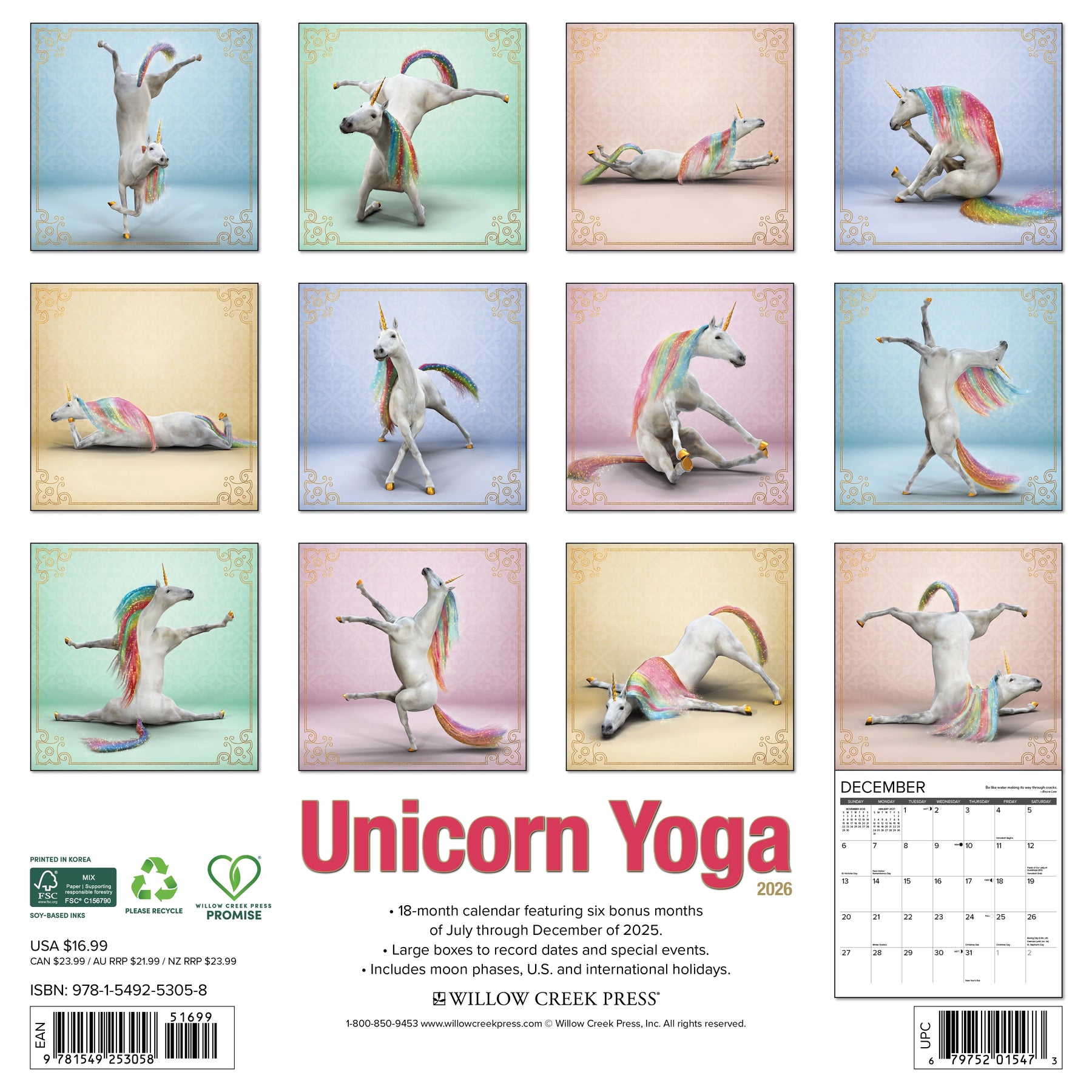 Willow Creek Press - 2026 Unicorn Yoga Calendar