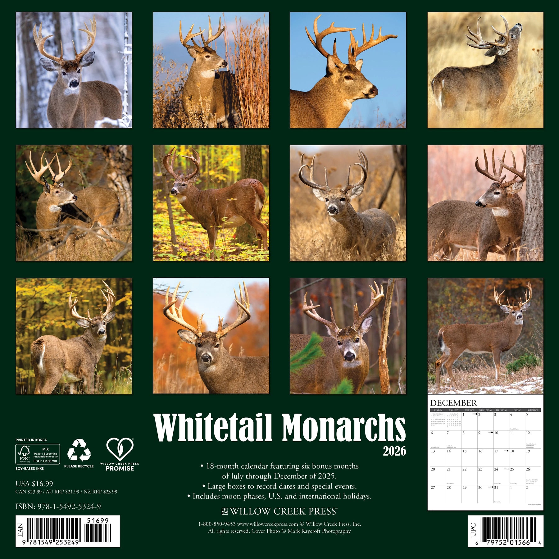 Willow Creek Press - 2026 Whitetail Monarchs Calendar