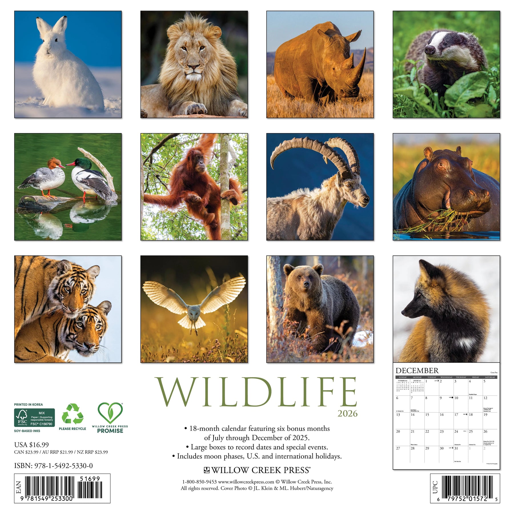 Willow Creek Press - 2026 WildlifeCalendar