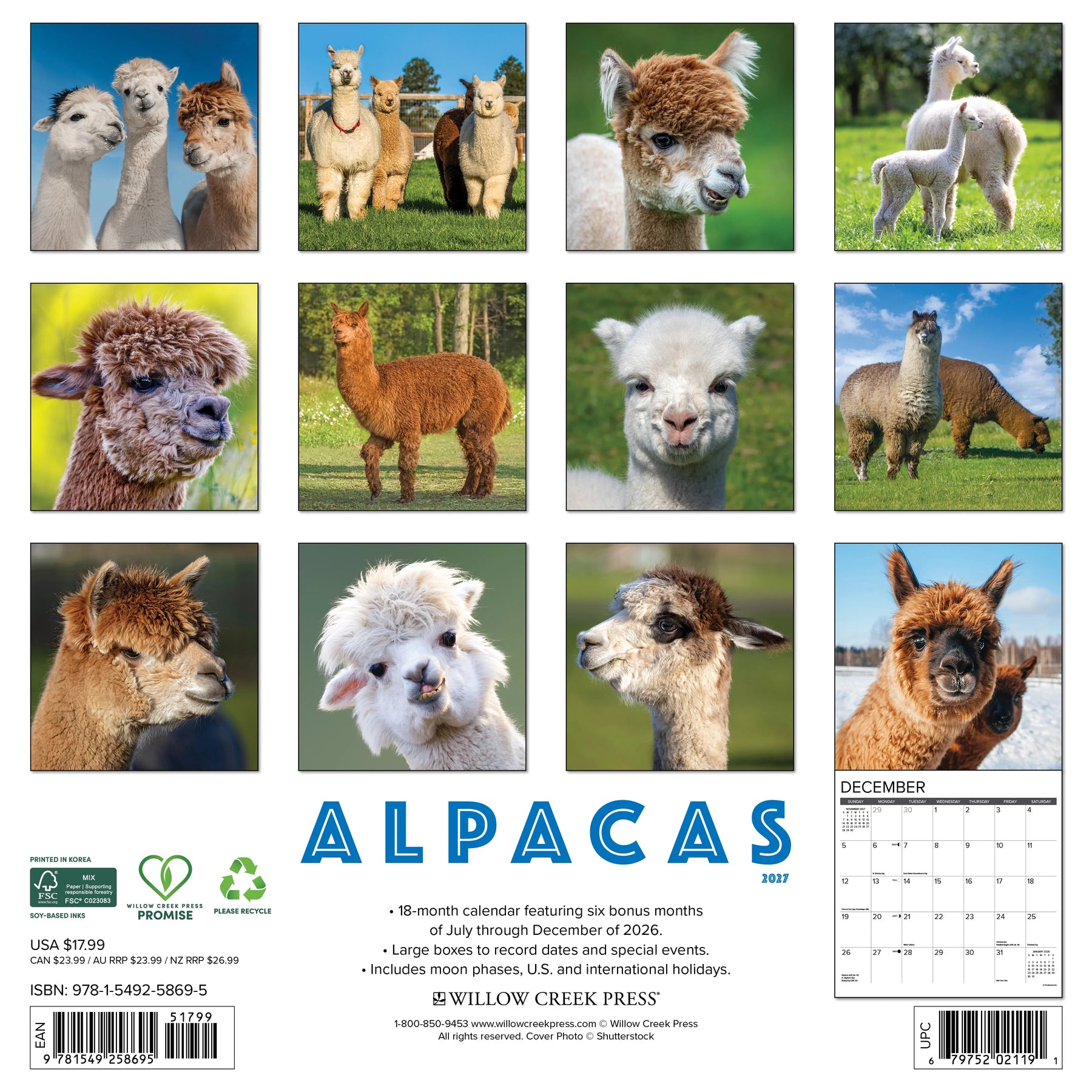 Willow Creek Press - 2027 Alpacas Calendar