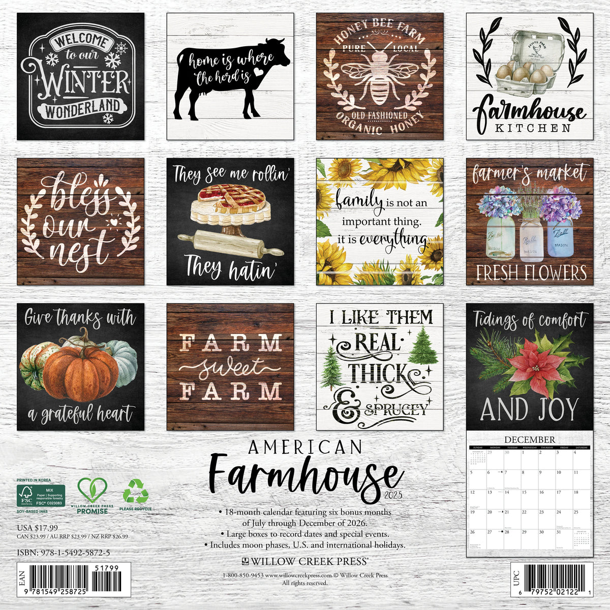 Willow Creek Press - 2027 American Farmhouse Calendar