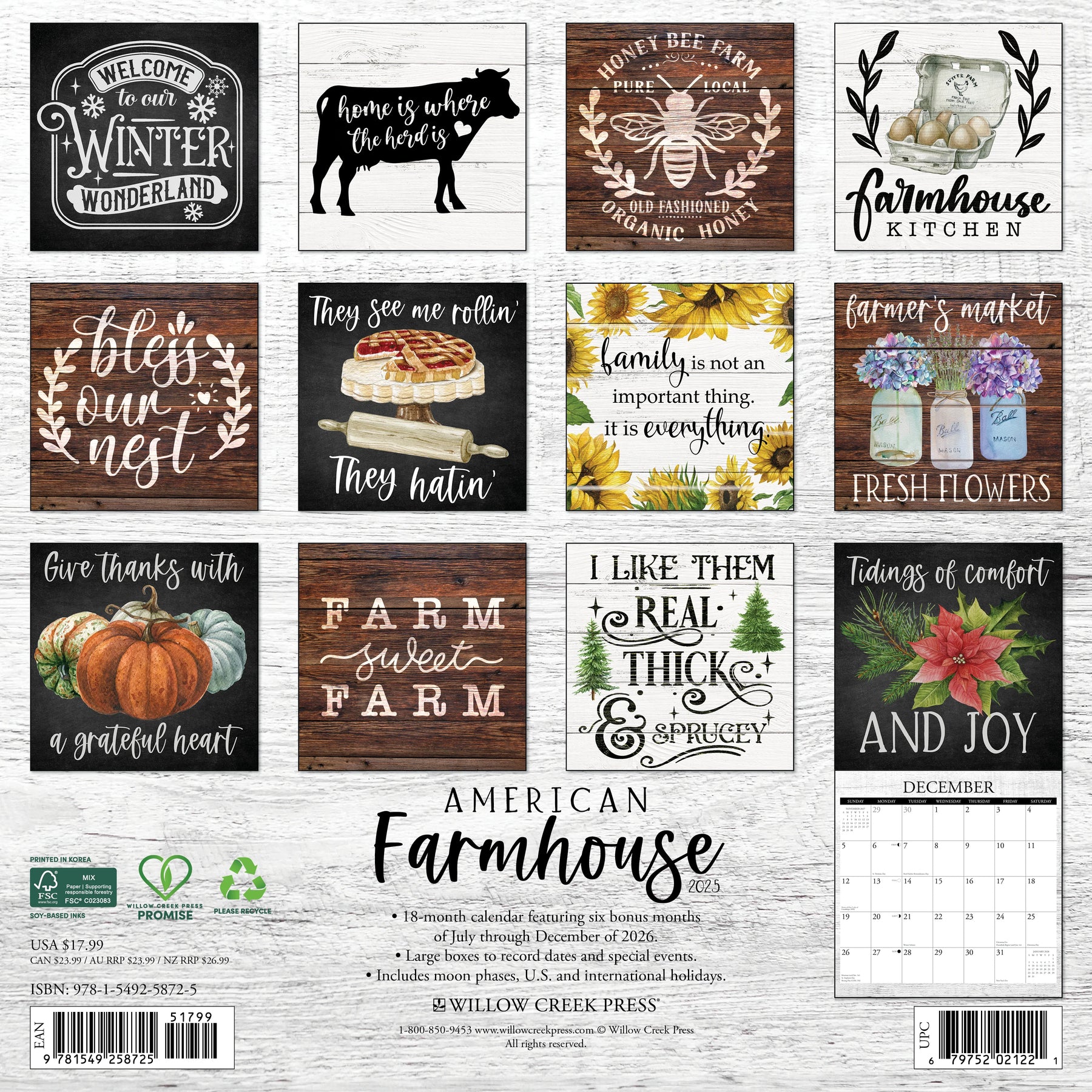 Willow Creek Press - 2027 American Farmhouse Calendar