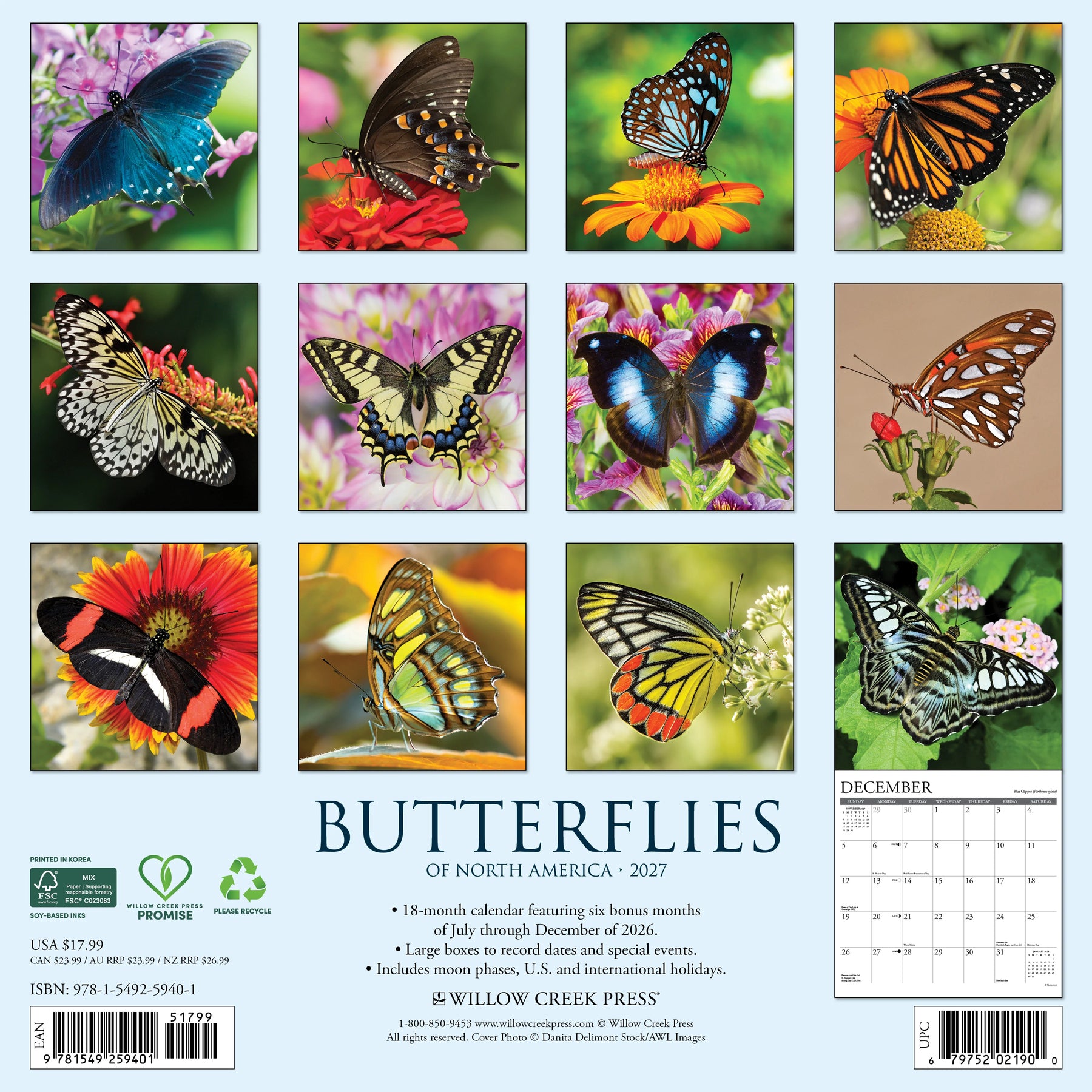Willow Creek Press - 2027 Butterflies Of North America Calendar