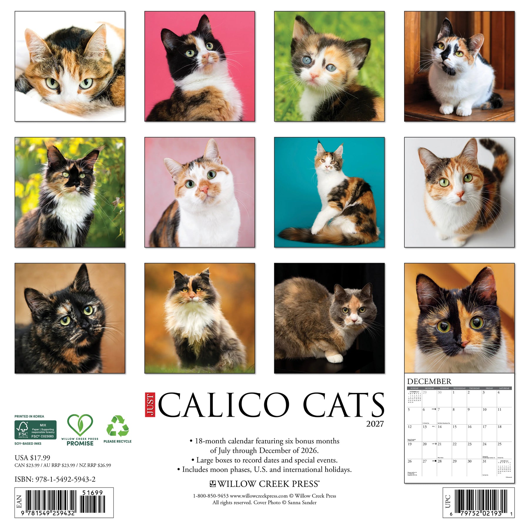 Willow Creek Press - 2027 Calico Cats Calendar