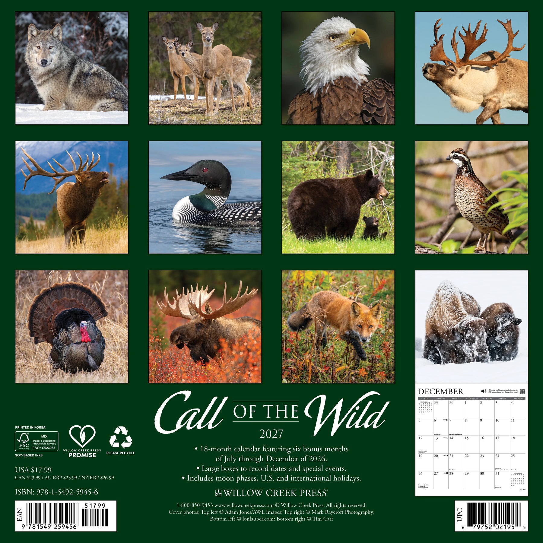 Willow Creek Press - 2027 Call Of The Wild Calendar