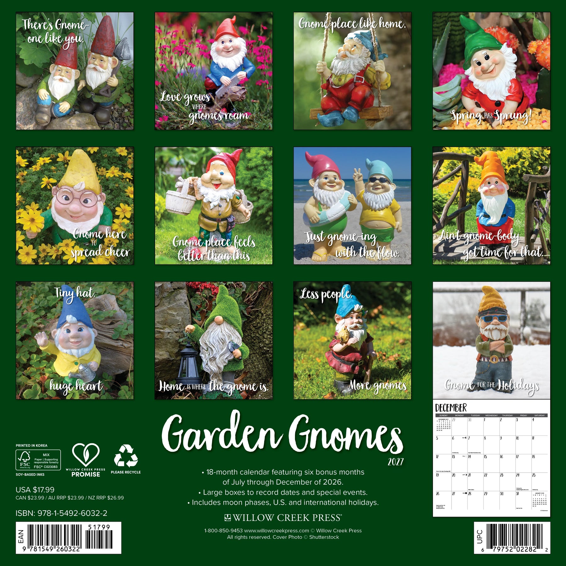 Willow Creek Press - 2027 Garden Gnomes Calendar