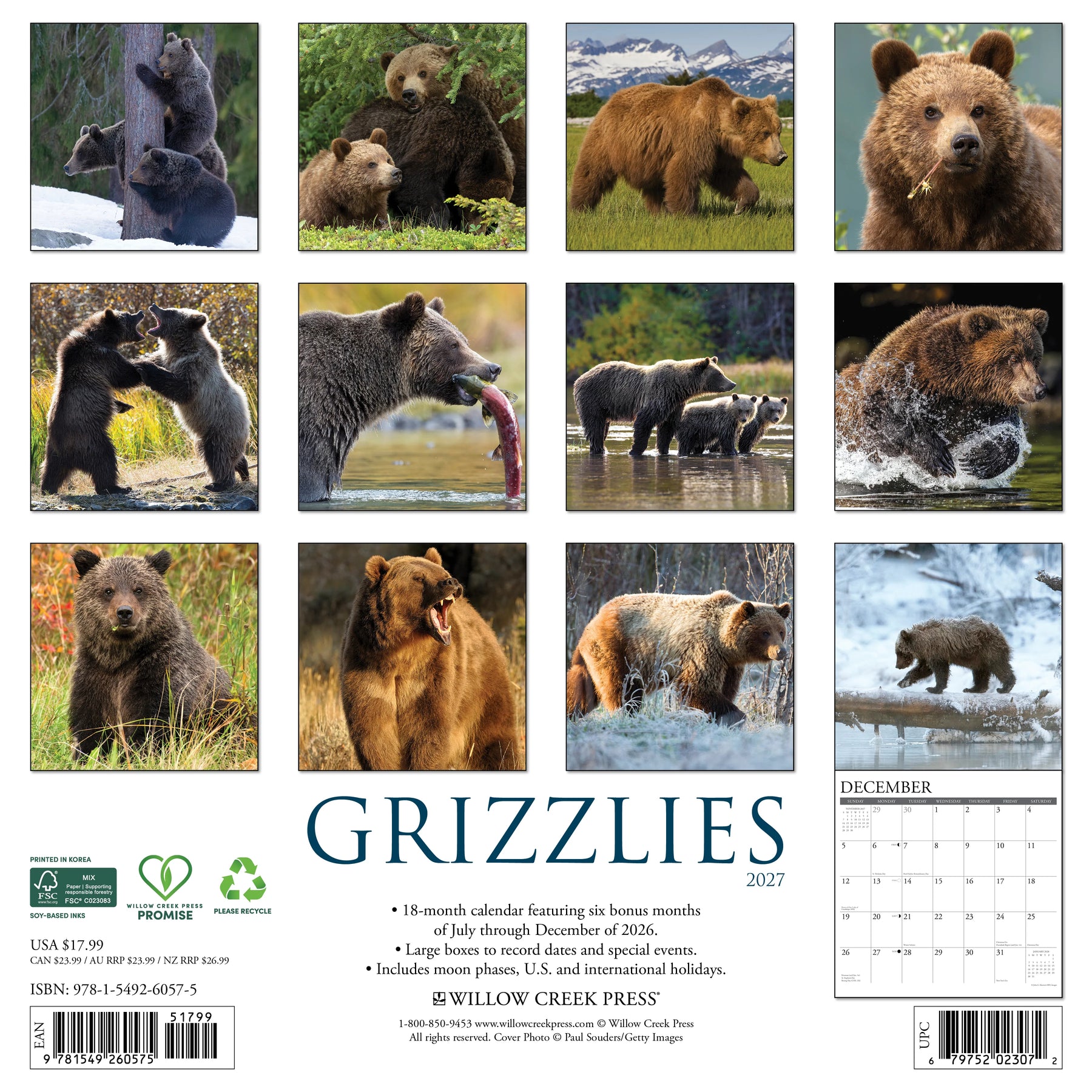 Willow Creek Press - 2027 Grizzlies Calendar