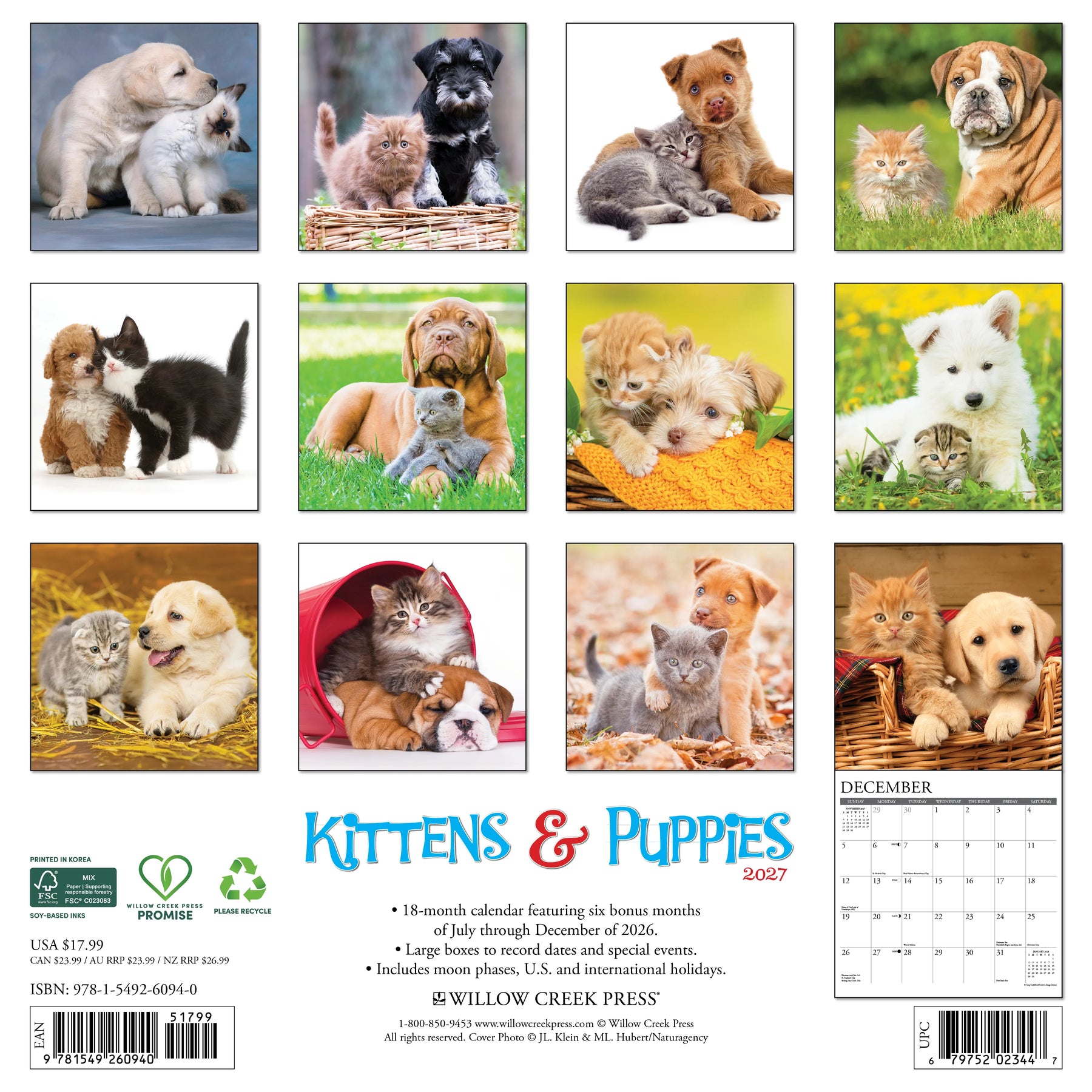 Willow Creek Press - 2027 Kittens & Puppies Calendar