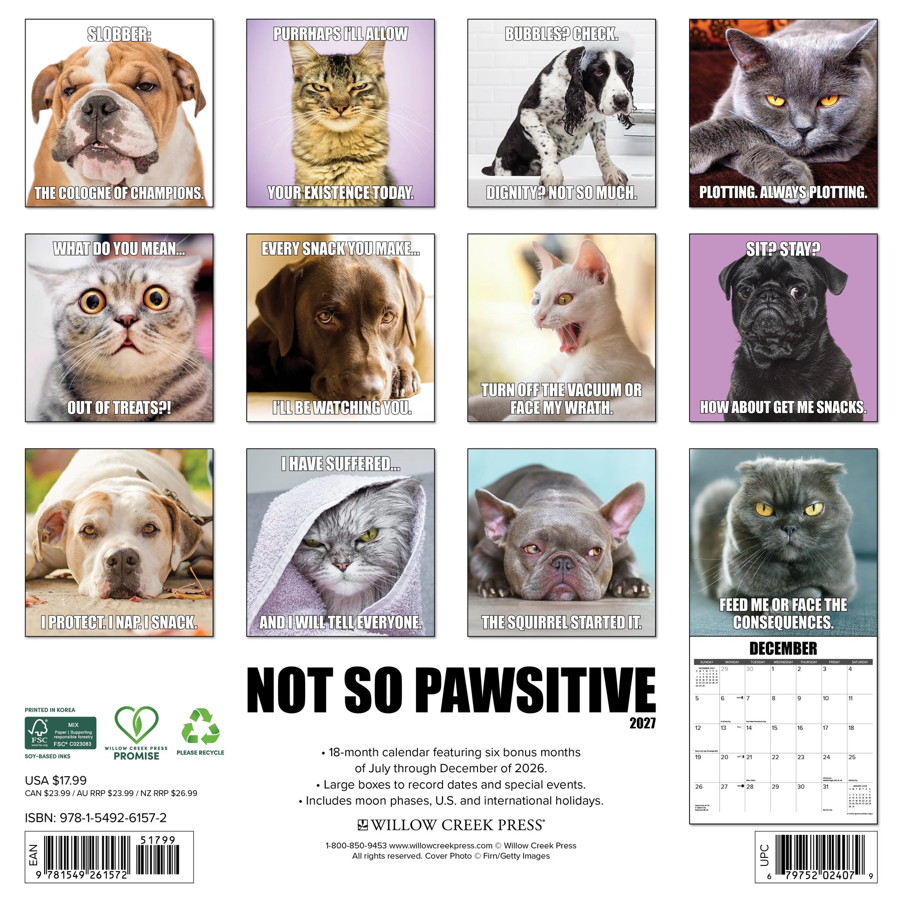 Willow Creek Press - 2027 Not So Pawsitive Calendar