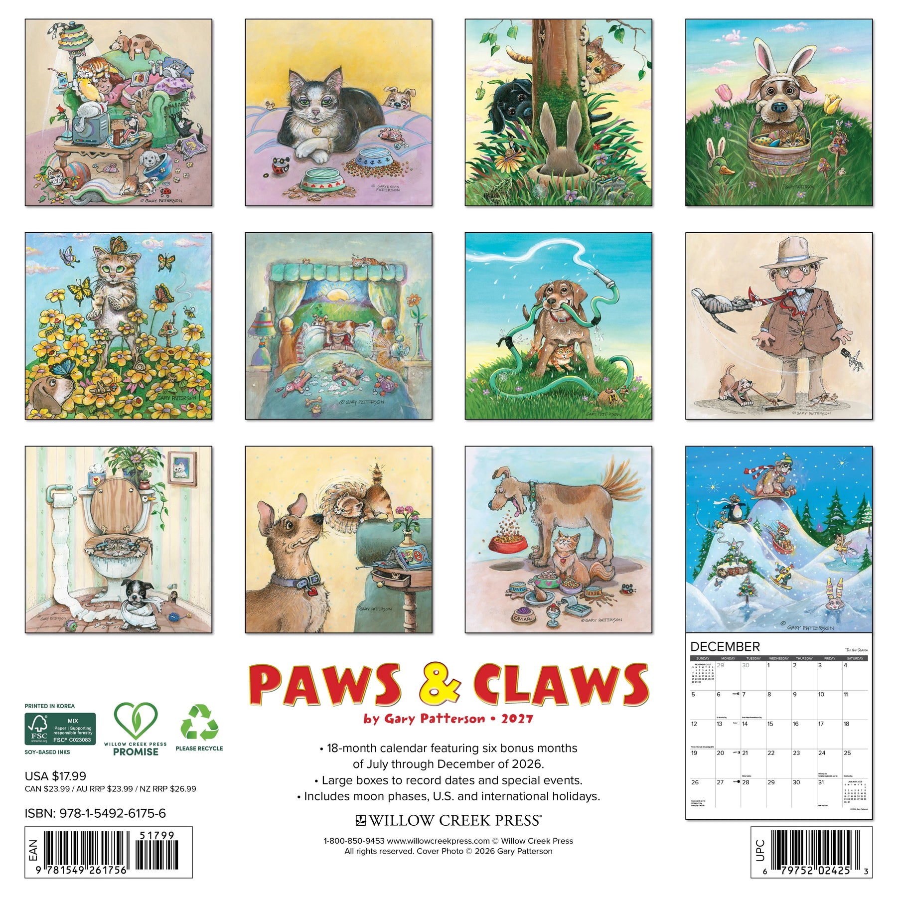 Willow Creek Press - 2027 Paws & Claws By Gary Patterson Calendar