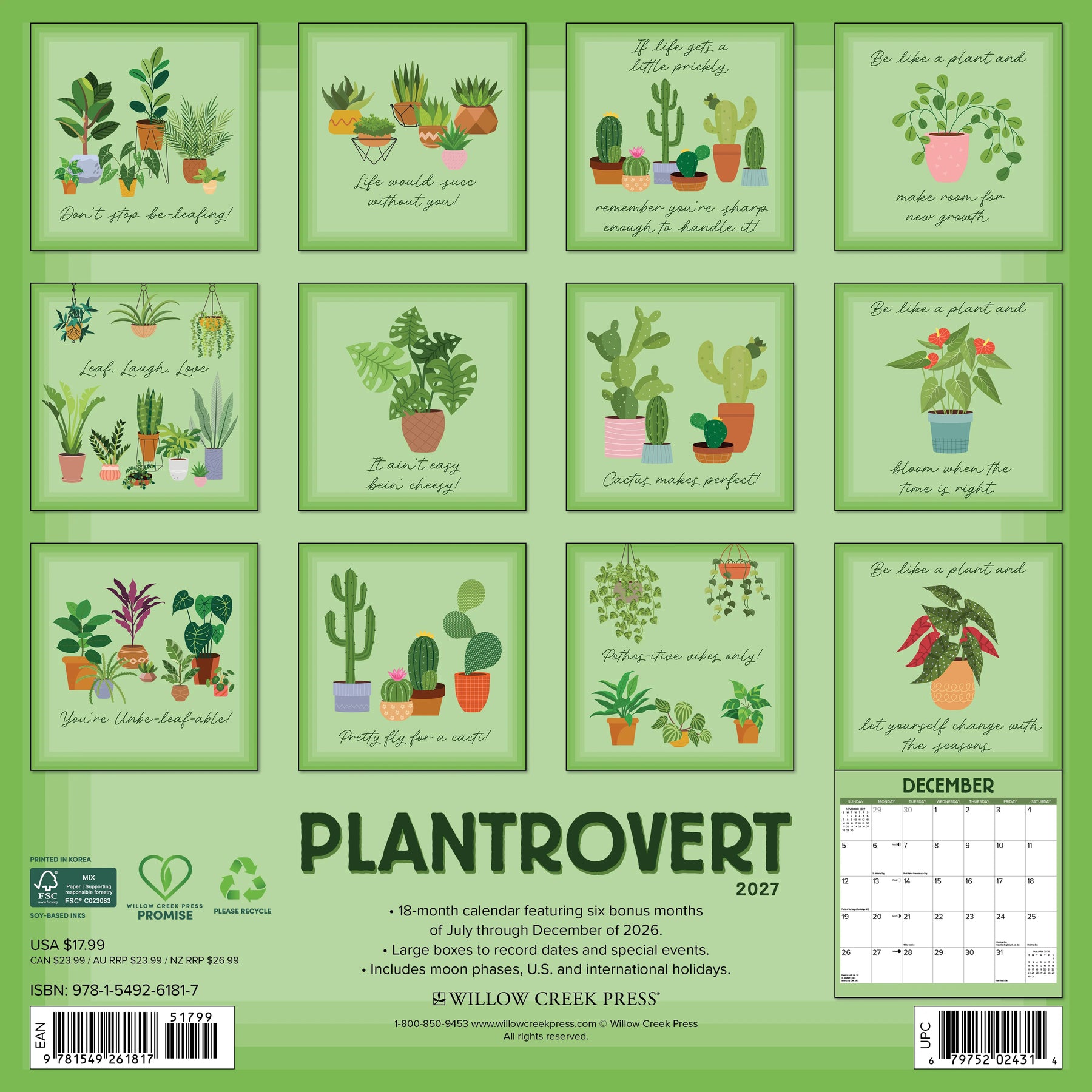 Willow Creek Press - 2027 Plantrovert Calendar