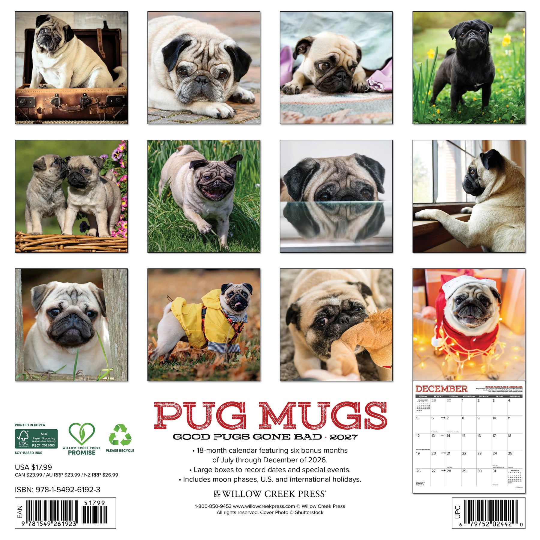 Willow Creek Press - 2027 Pug Mugs Calendar