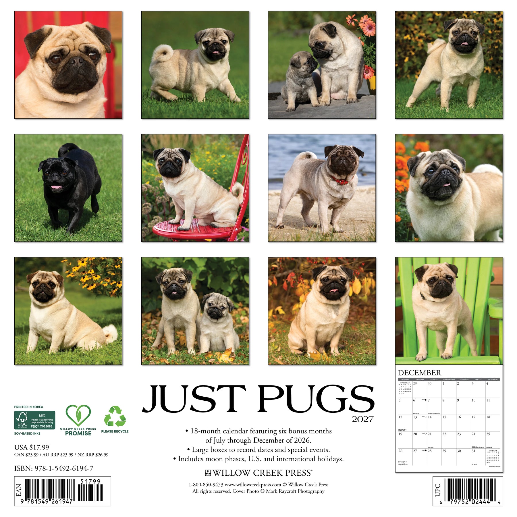 Willow Creek Press - 2027 Pugs Calendar