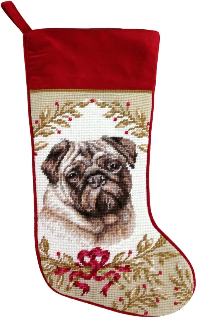 123 Creations - Pug Needlepoint Wool Stocking