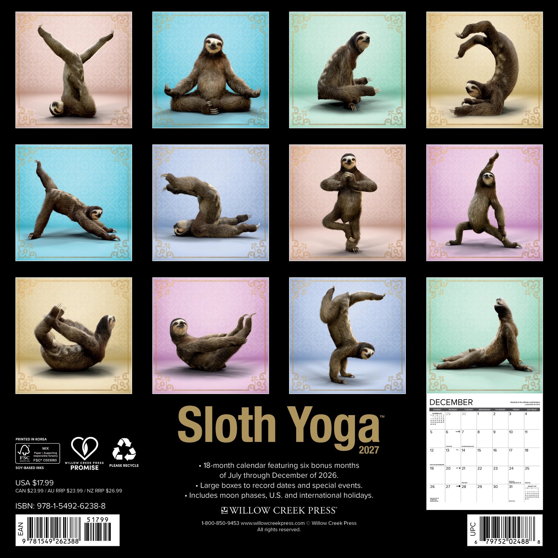 Willow Creek Press - 2027 Sloth Yoga Calendar