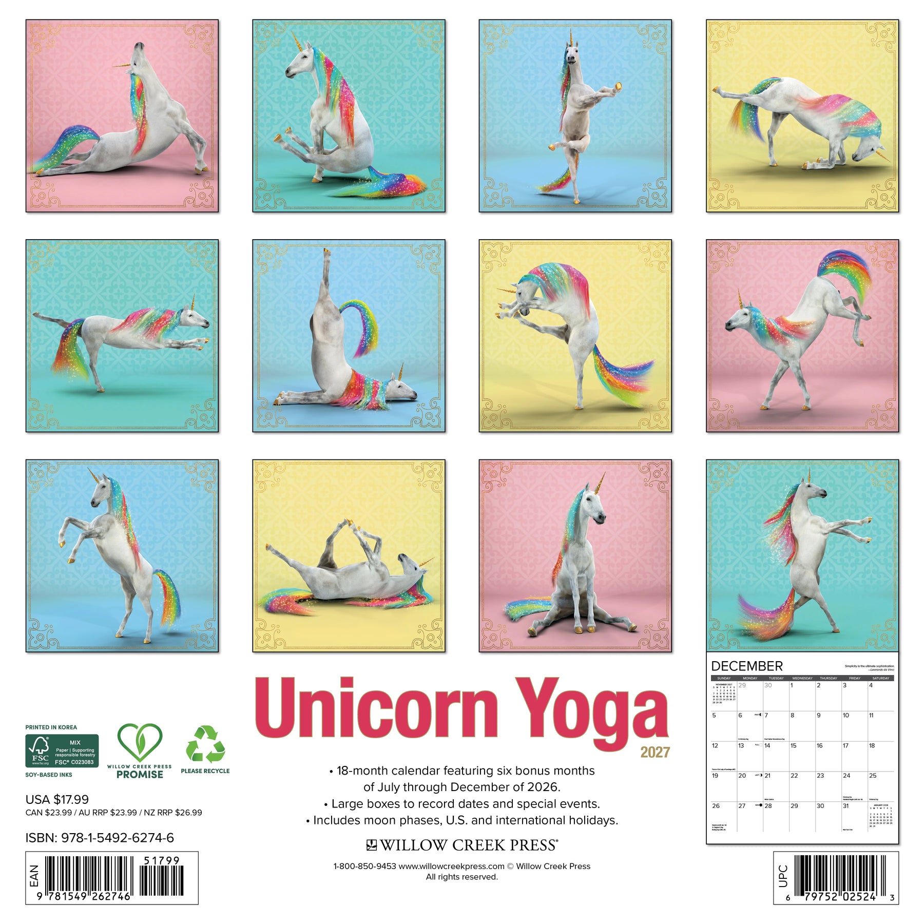 Willow Creek Press - 2027 Unicorn Yoga Calendar
