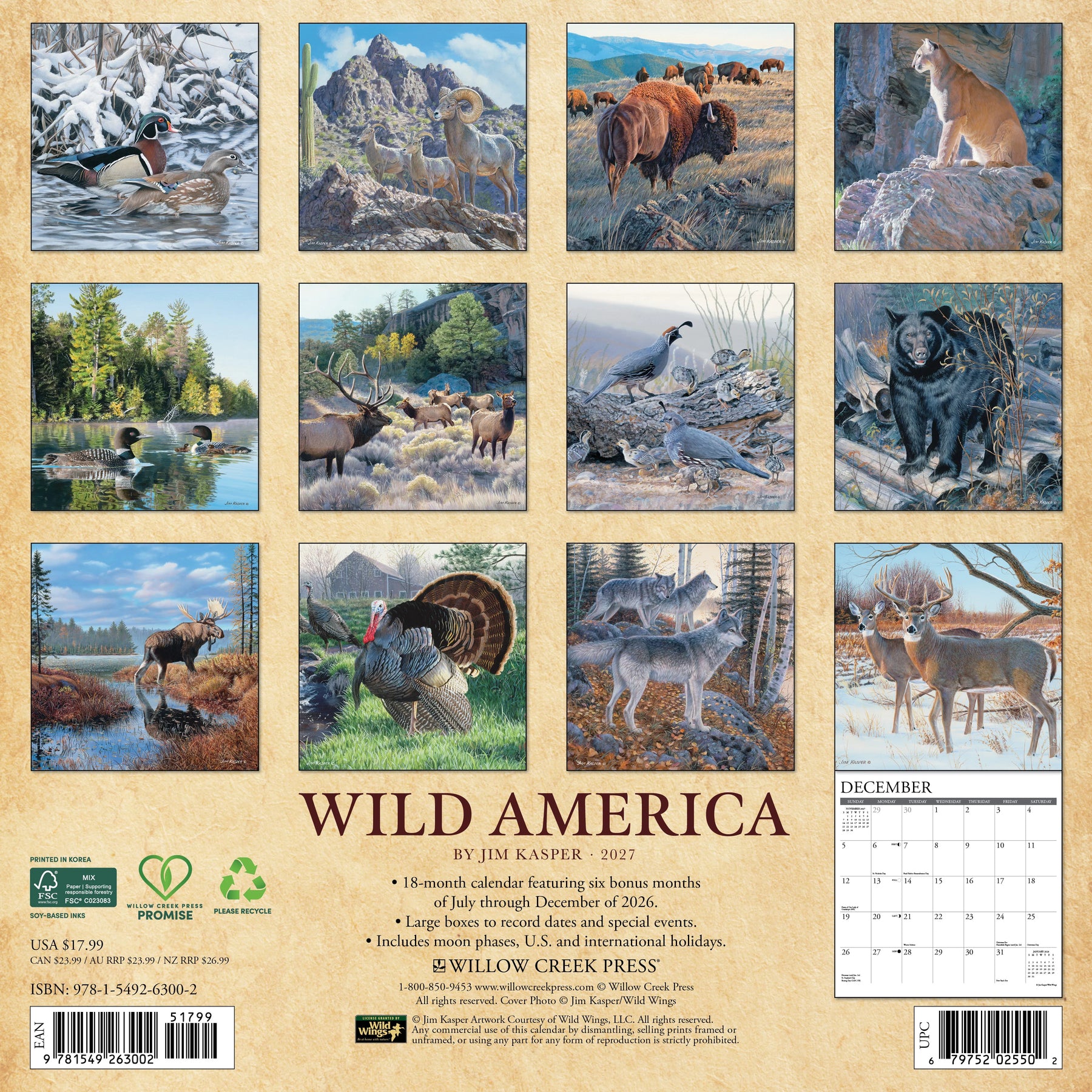 Willow Creek Press - 2027 Wild America Calendar