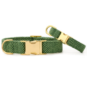 The Foggy Dog - Dog Collar Green Herringbone Flannel