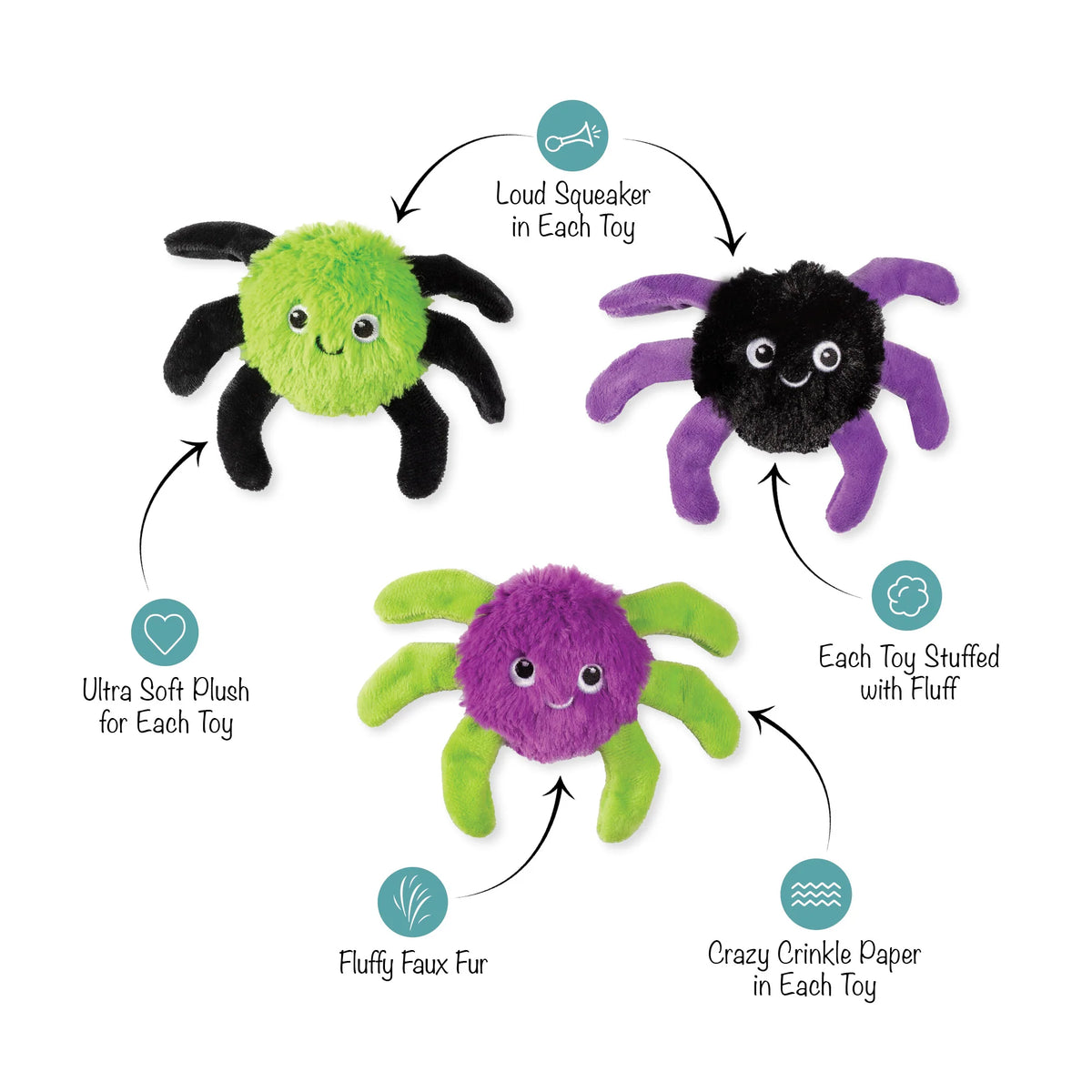 Petshop by Fringe Studio - Dog toy 3 pc Set WEBBED IN MISCHIEF