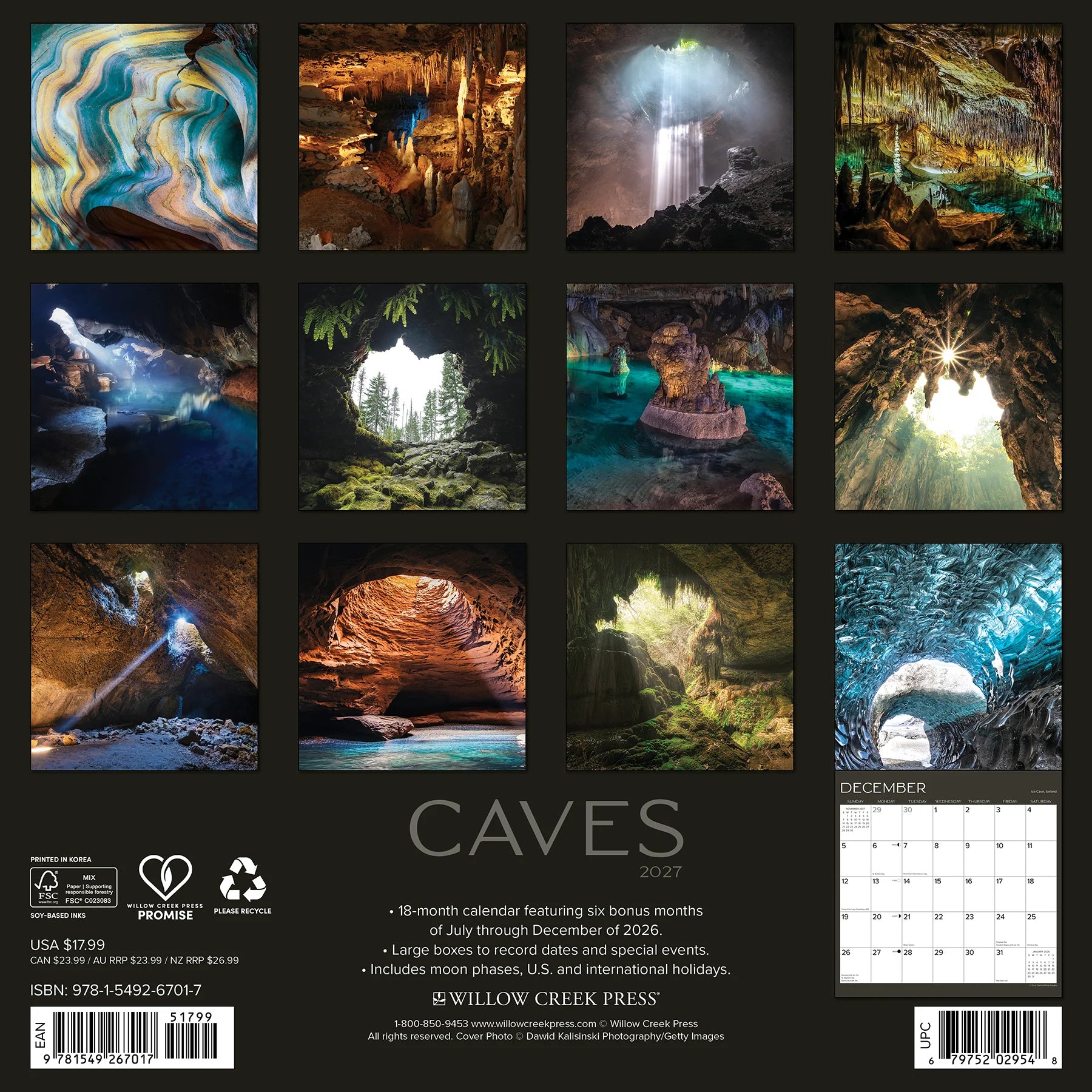Willow Creek Press - 2027 Caves Calendar