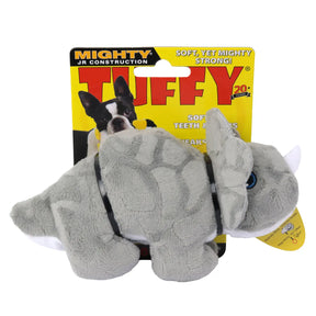 Tuffy Dog Toys - Mighty Jr Dinosaur Triceratatop Plush Squeaky Durable Toy