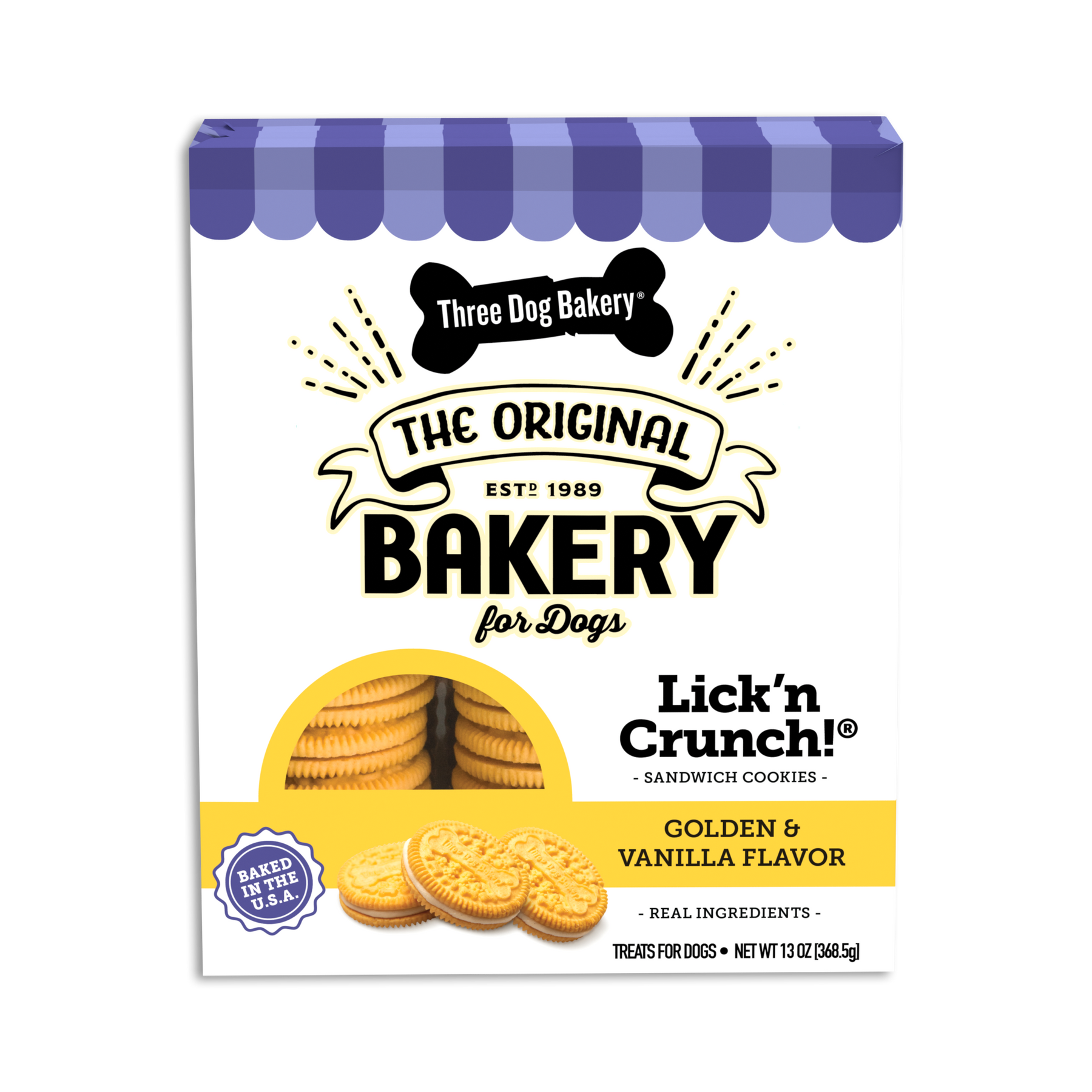 Three Dog Bakery - Lick' n Crunch Sandwich Cookies Golden & Vanilla Flavor Dog Treats