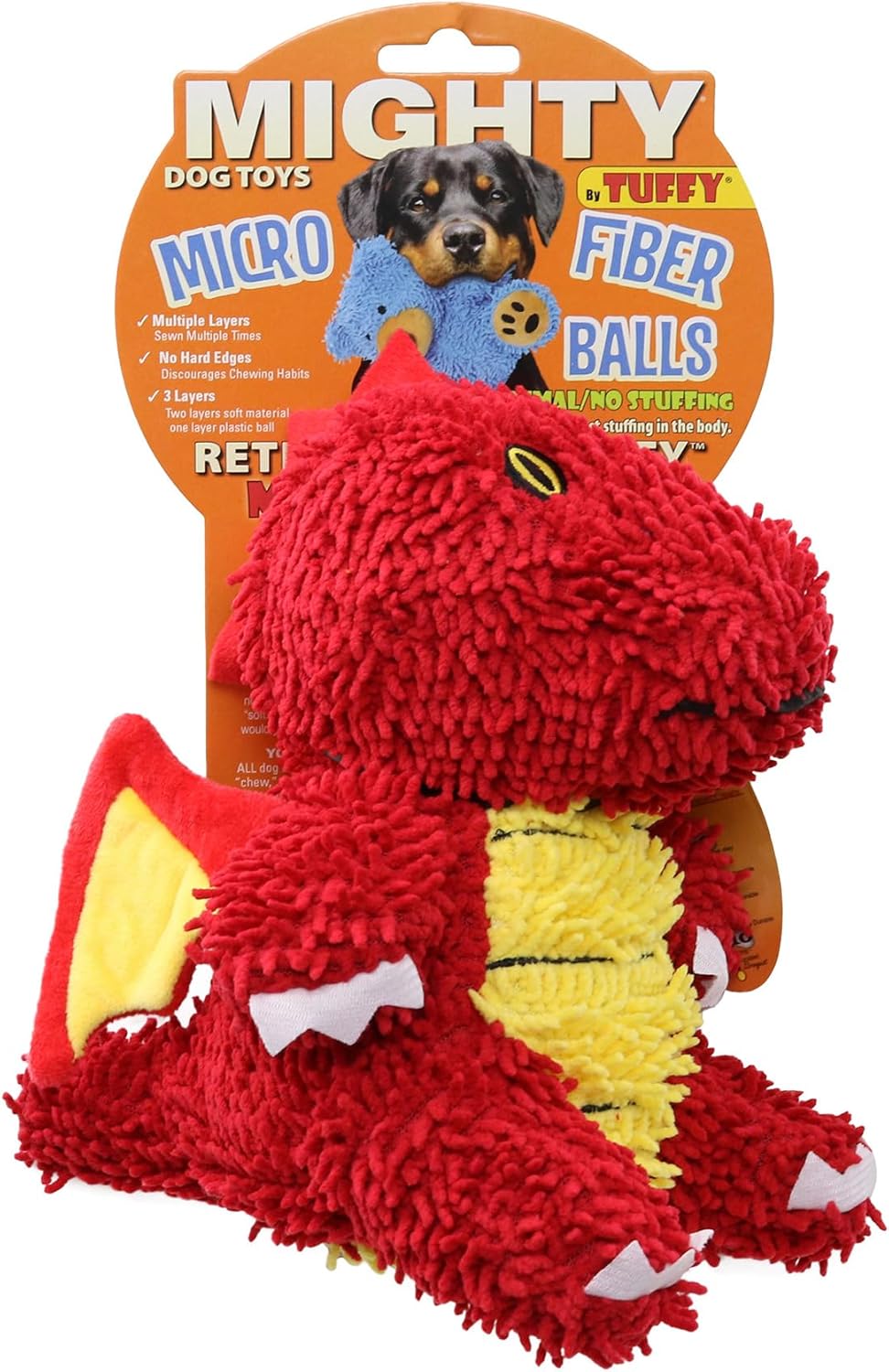 Tuffy Dog Toys - Mighty Microfiber Ball Red Dragon Squeaky Dog Toy