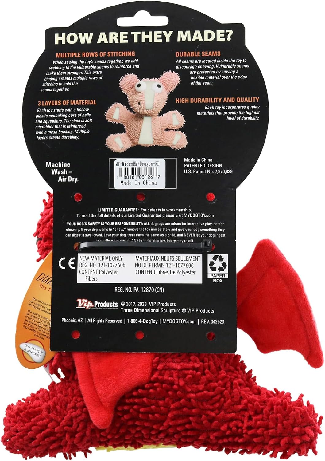 Tuffy Dog Toys - Mighty Microfiber Ball Red Dragon Squeaky Dog Toy