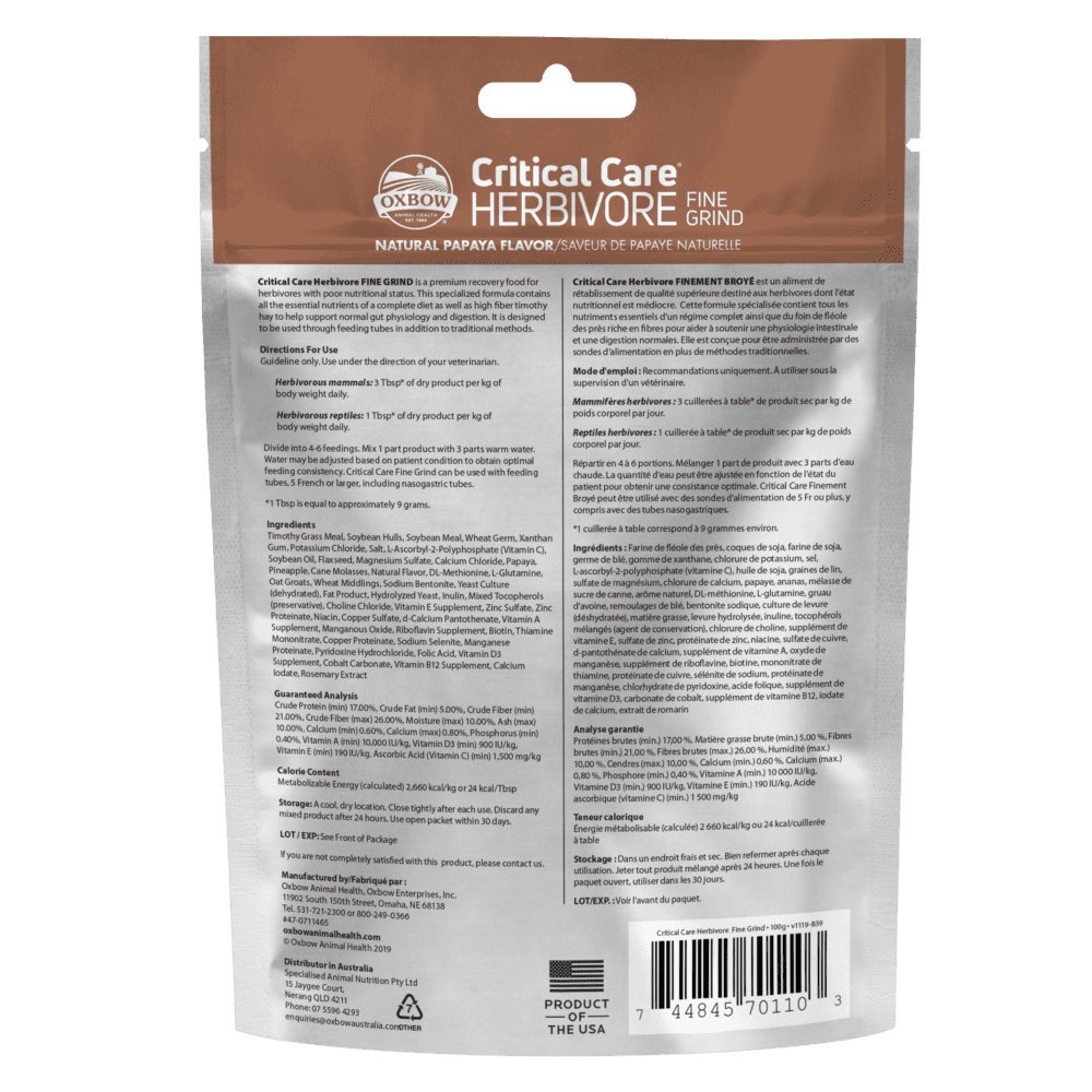 Oxbow - Critical Care Herbivore (For Small Animals) Fine Grind Papaya 100 g