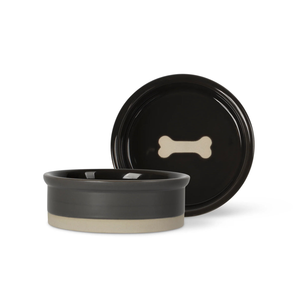 Petshop by Fringe Studio - Pet Bowl Charcoal & Black with Tan Bottom