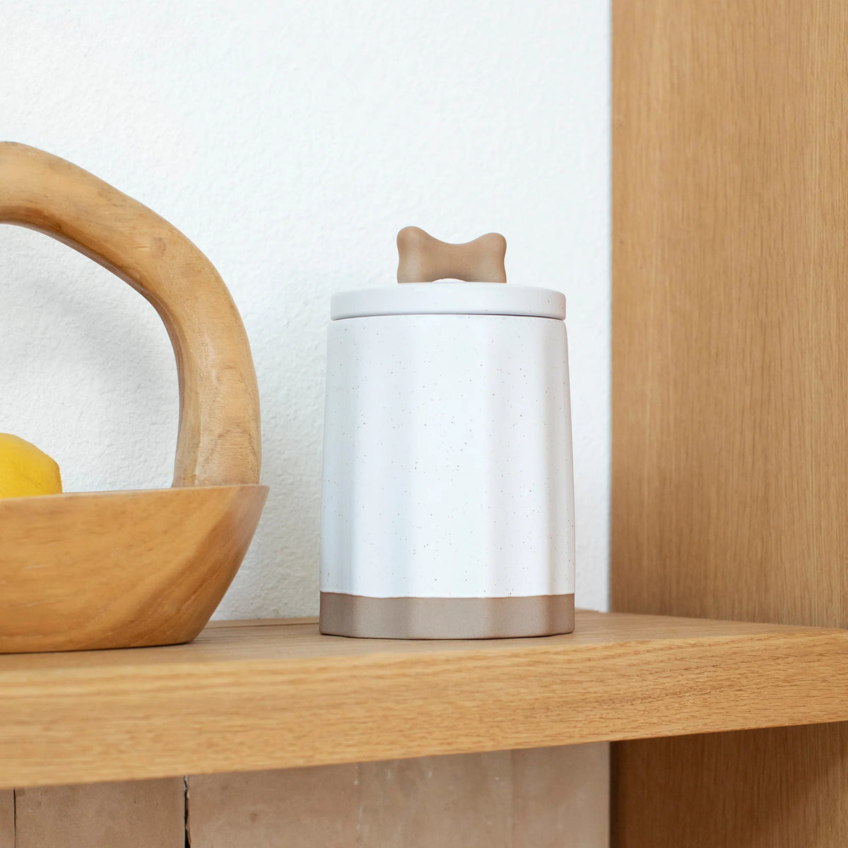 Petshop by Fringe Studio - Treat Jar White Speckled with Bone on Top