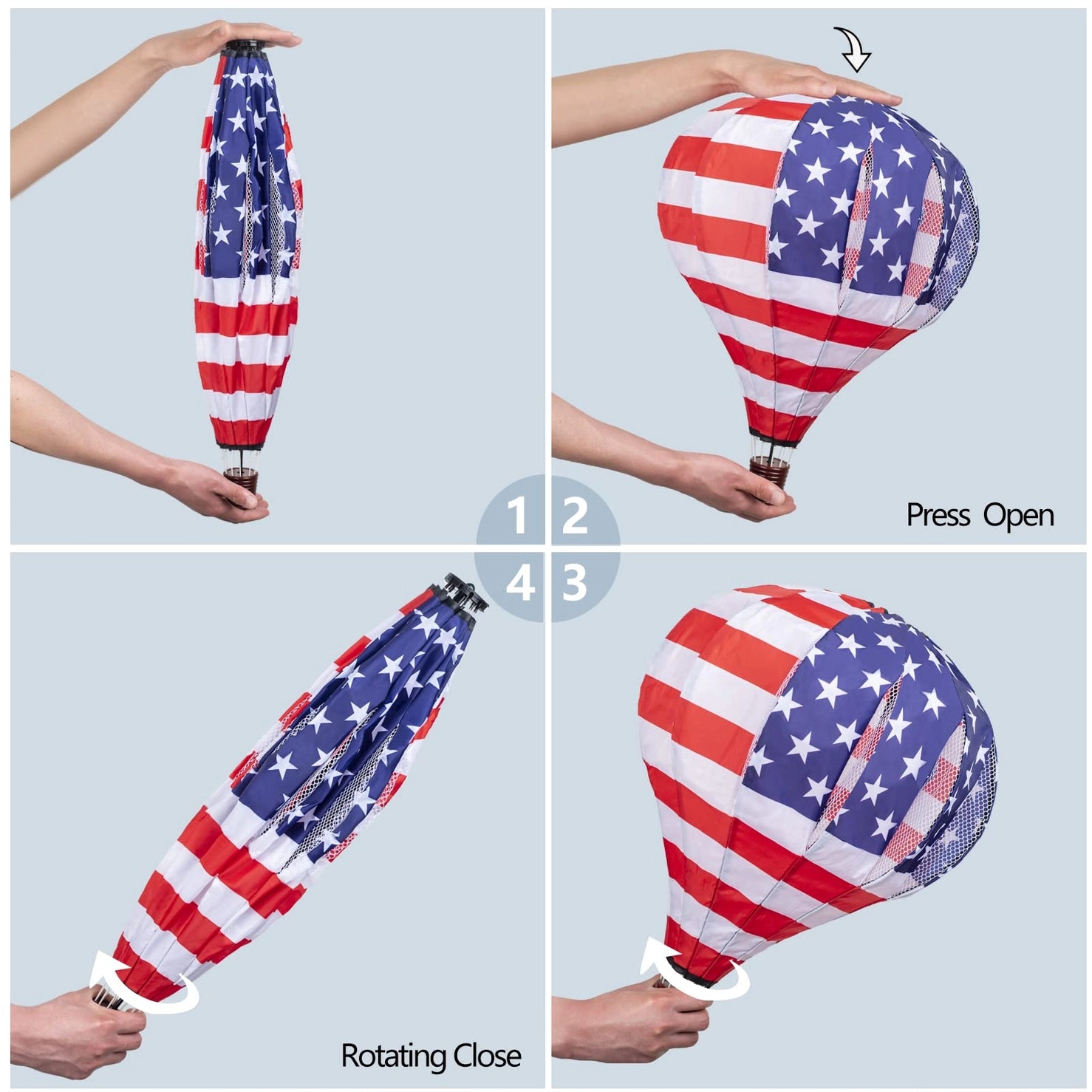 Tsyware - Patriotic Hot Air Balloon Garden Wind Spinner Windmill