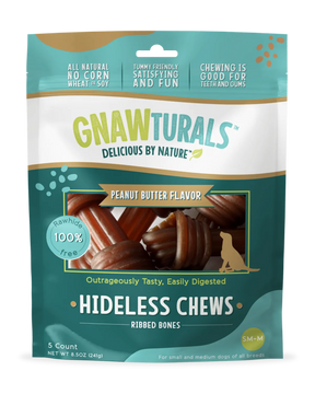 Gnawturals Hideless Chews - Peanut Butter Ribbed Knotted Bones