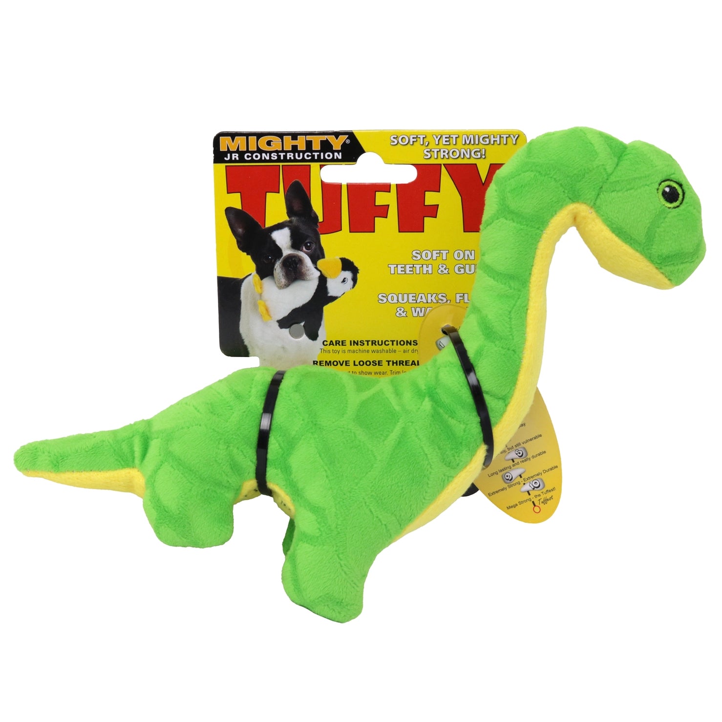 Tuffy Dog Toys - Mighty Jr Dinosaur Brachiosaurus Plush Squeaky Durable Toy