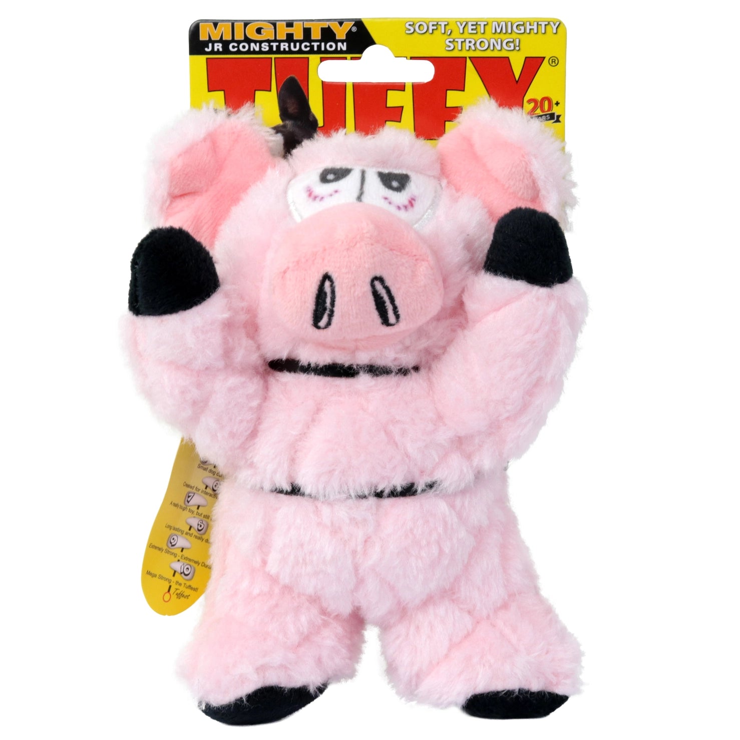 Tuffy Dog Toys - Mighty Jr Angry Animals Pig Plush Squeaky Dog Toy