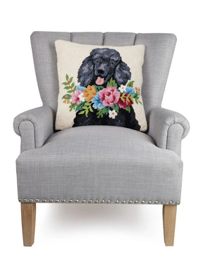 Peking Handicraft - Pillow Black Poodle Floral