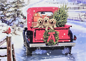 Holiday Cards 3 Labs in Red Truck w/ Tree